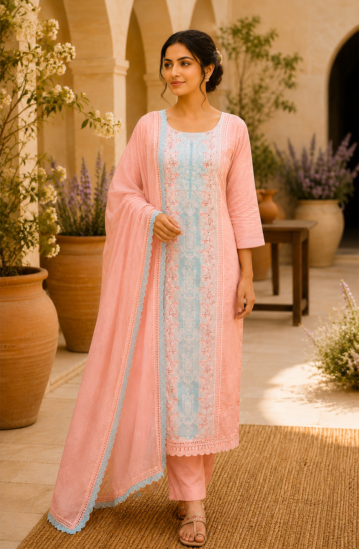 Peach Cotton Printed Unstitched Suit Set with Beautiful Dupatta - 245-SUMCOT1502-14