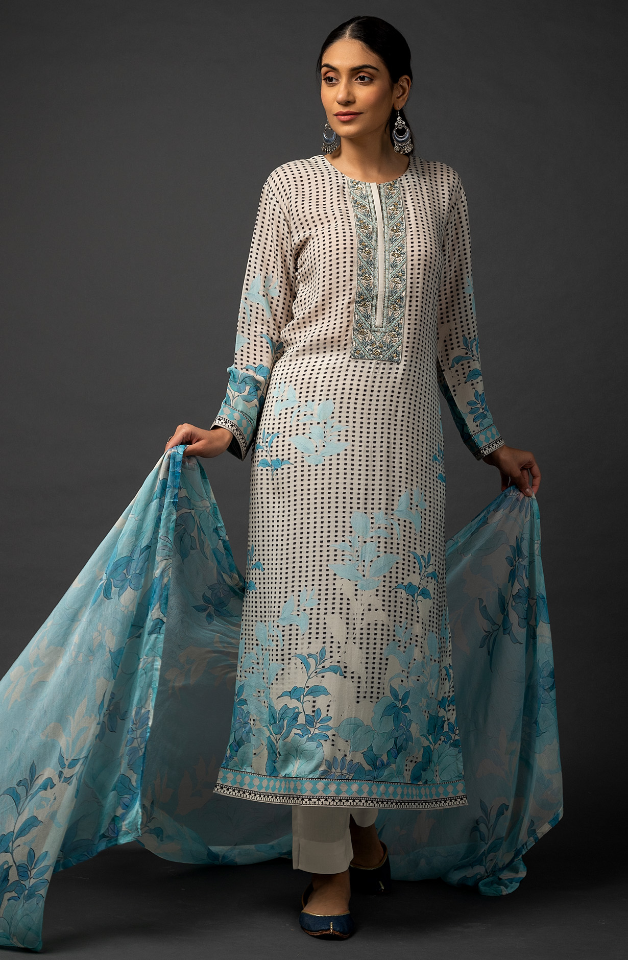 Cream Muslin Digital Print Beautiful Salwar Suit with Chiffon Dupatta - R157-SPR1452A