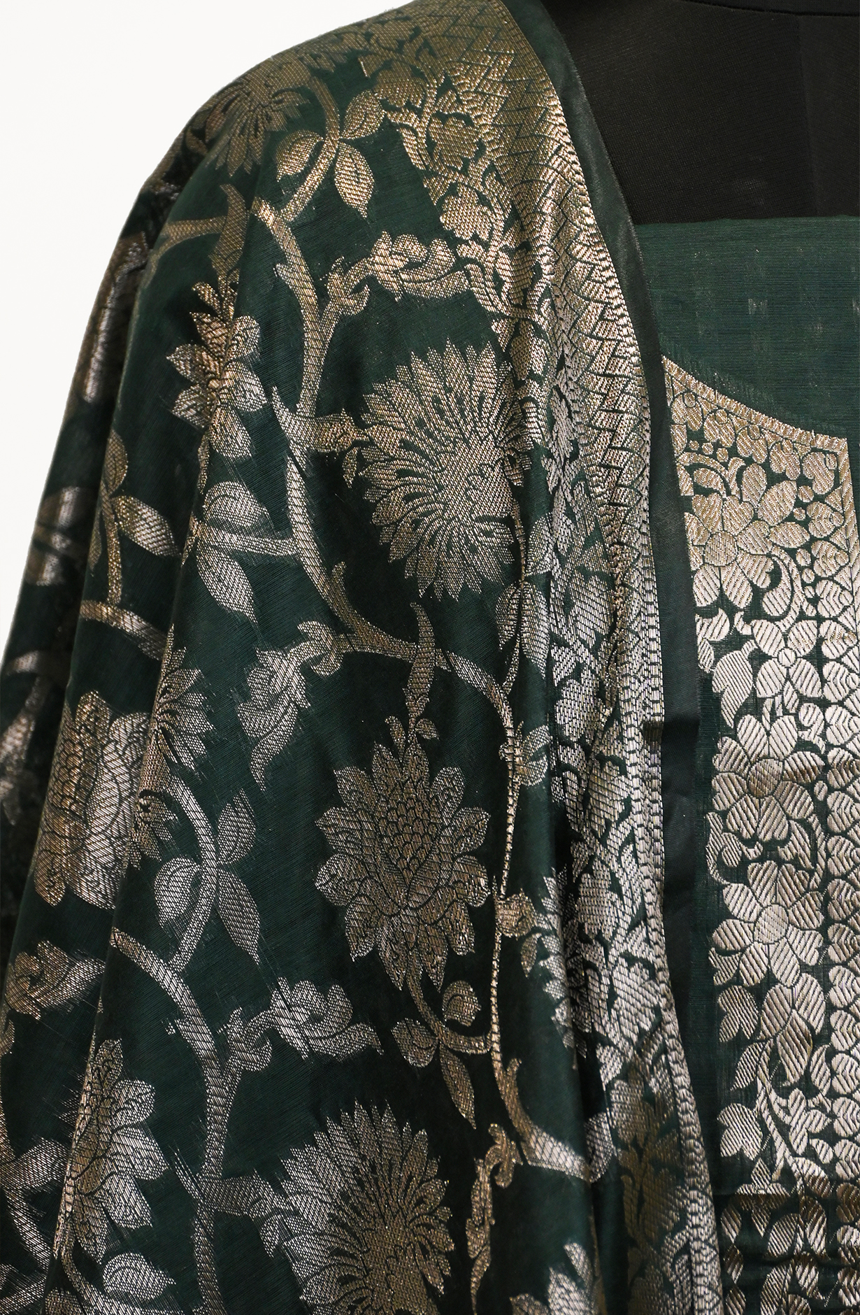 Bottle Green Banarsi Suit Set with Dupatta - 1021-NMRNCK-1G