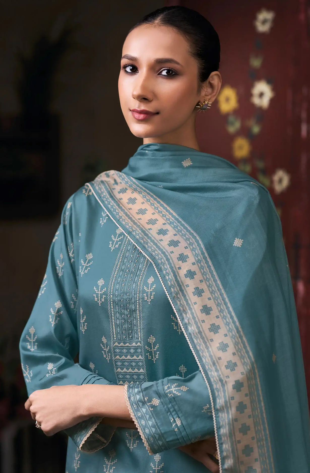 Blue Premium Cotton Satin Unstitched Suit Set with Beautiful Dupatta - KAIS4946B