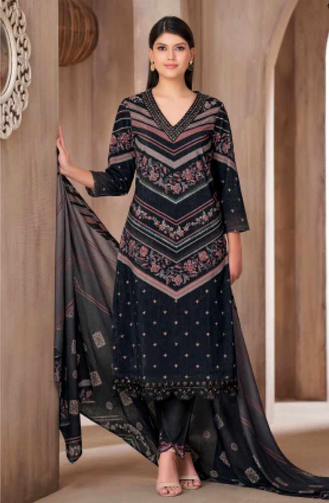 Image of Blue pure corduroy Suit set with Dupatta- ISH5030