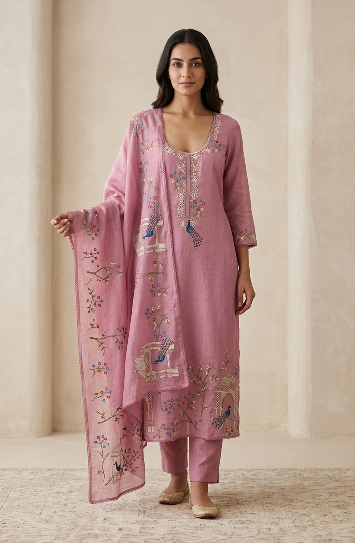 Pink Mul Chanderi Unstitched Suit Set with Beautiful Dupatta - 752-9186D