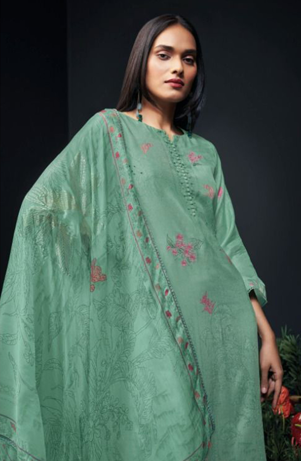 Firozee Silk Suit set with Dupatta- ZAN1692