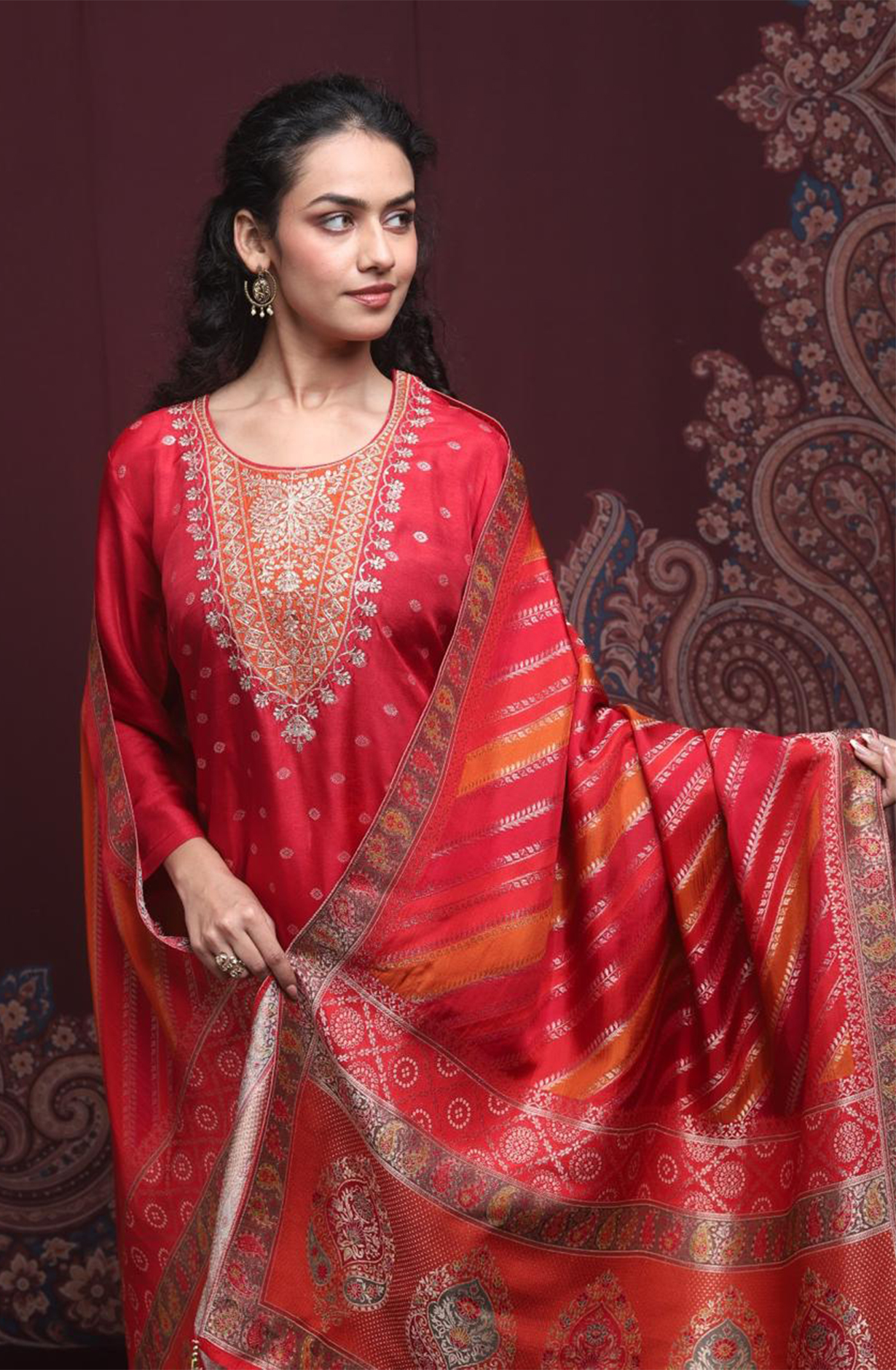 Red Premium Silk Unstitched Suit Set with Beautiful Dupatta - 131-NAR2604
