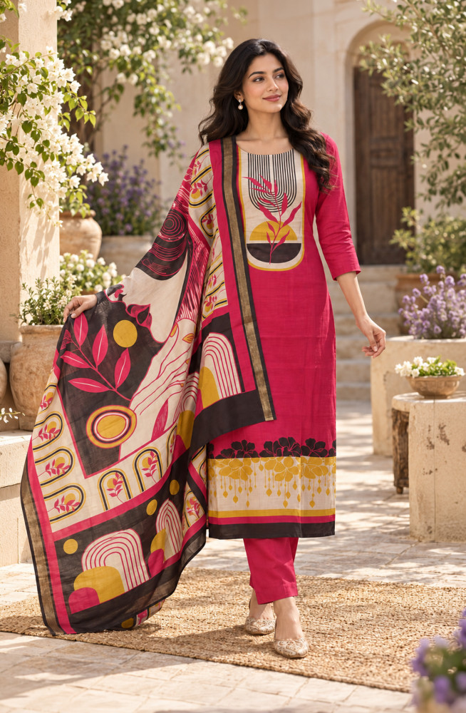 Image of Rani Maheshwari Unstitched Suit-Set with Beautiful Dupatta - 1020-6011