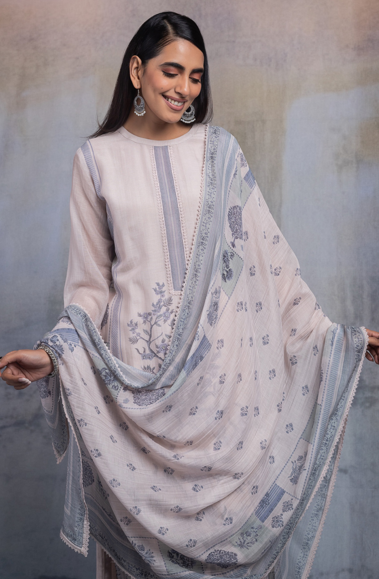 Brown Pure mulchanderi Unstitched Suit Set with Dupatta - SHAKNT119B