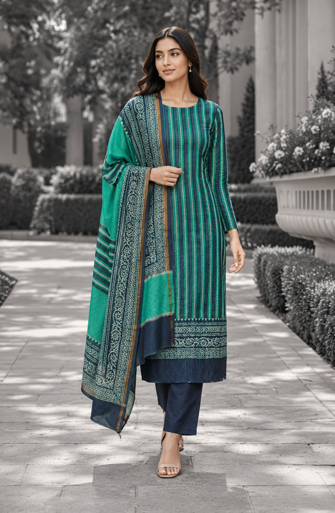 Image of Green Maheshwari Unstitched Suit-Set with Dupatta - 811-S151-445-138C