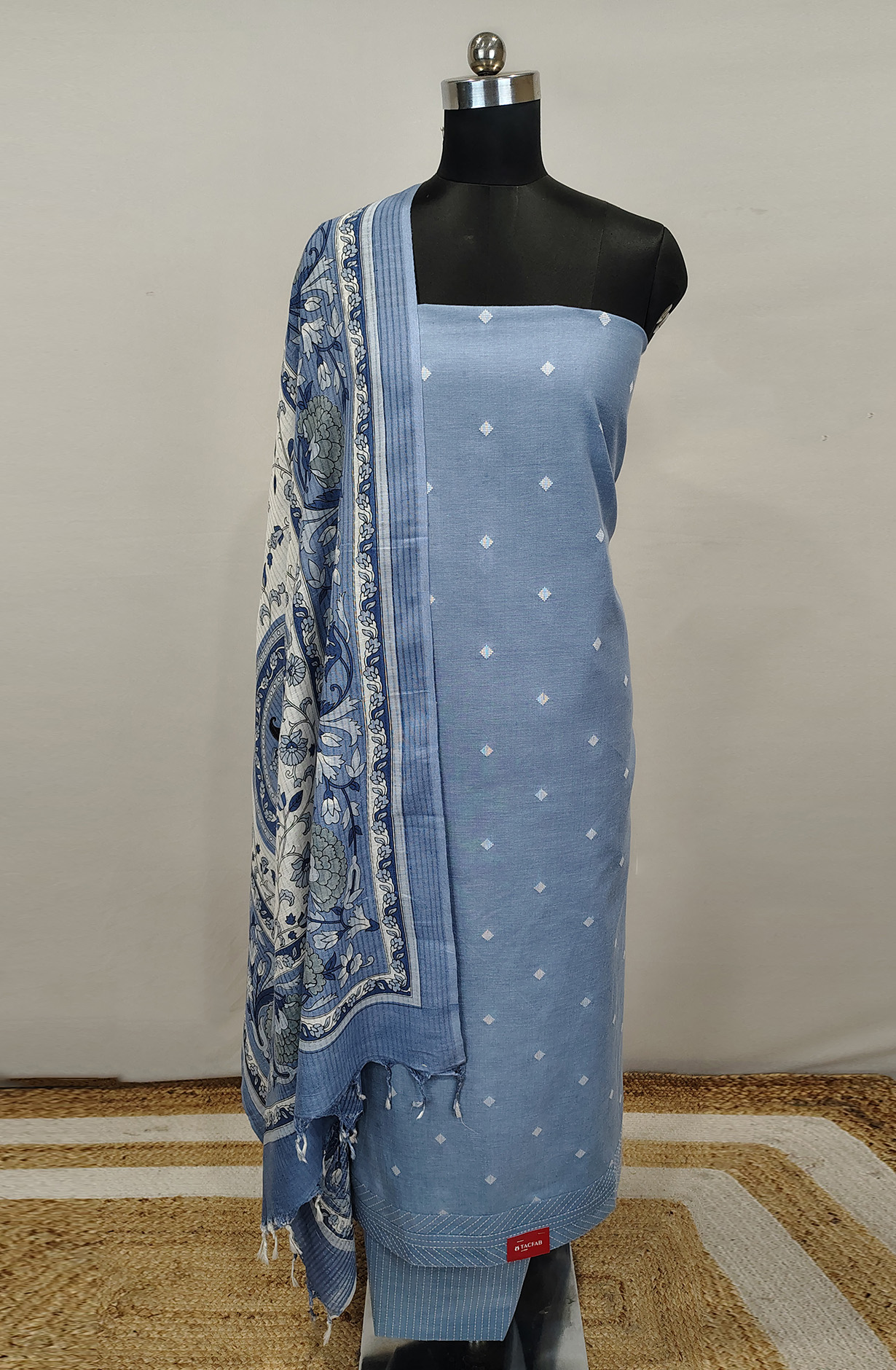 Blue Handloom Cotton Unstitched Suit with Dupatta - 1027-CHAWAA-5A