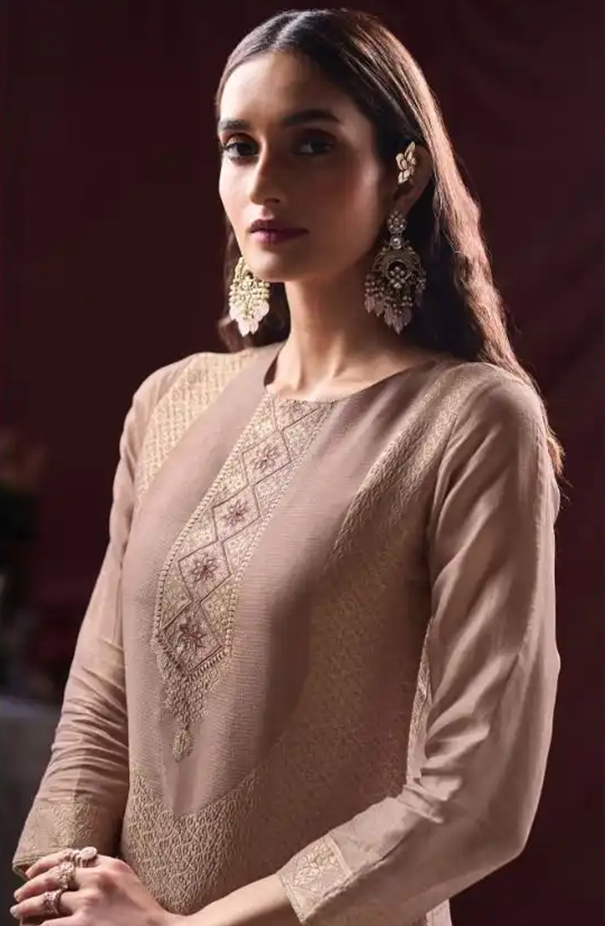 Pink Silk Jacquard Suit Set with Dupatta - ARNC2298