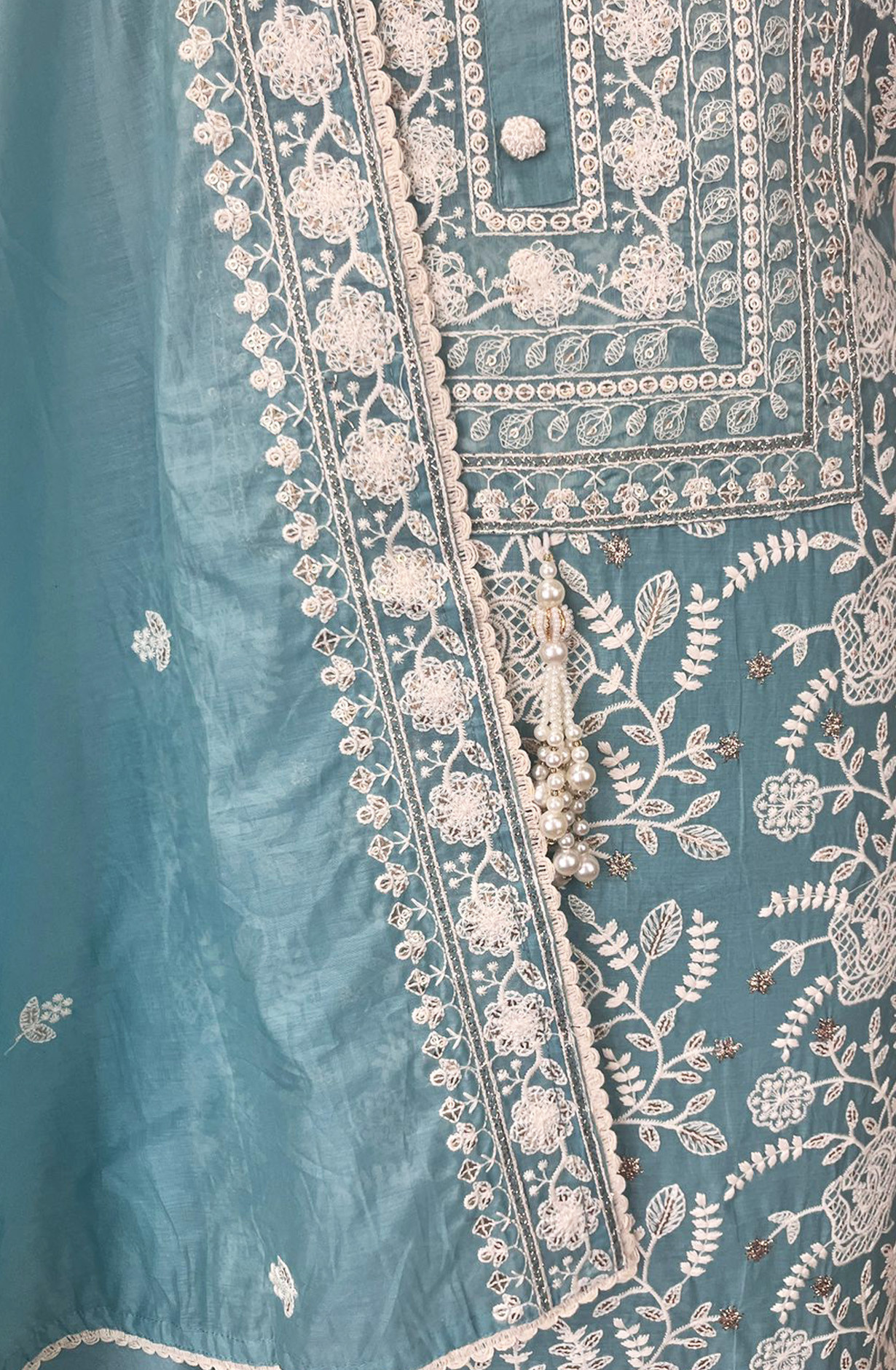 Blue Mul Chanderi Unstitched Beautiful Suit Set with Dupatta - 824-2514A