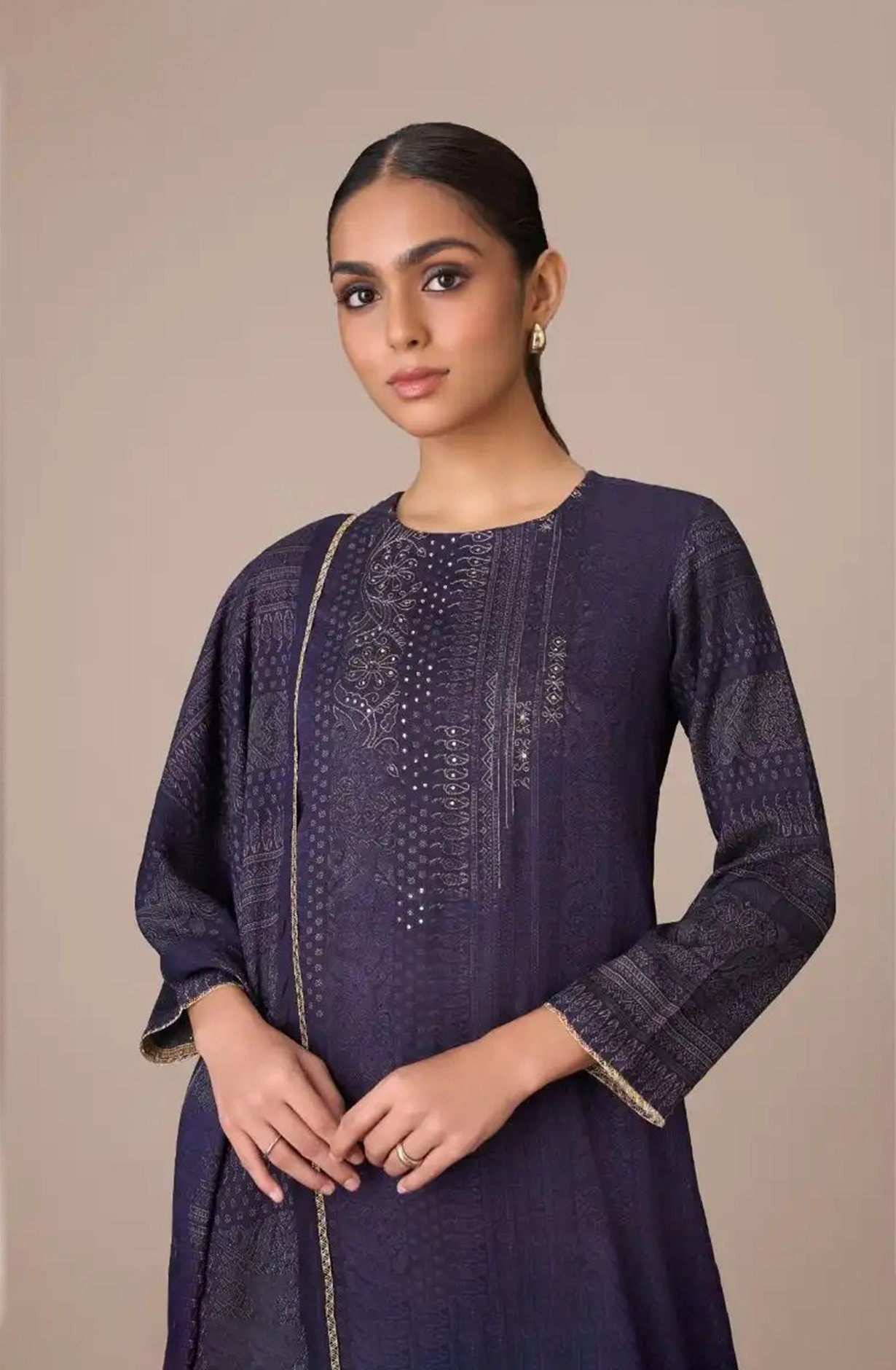 Blue Pashmina Digital Printed Suit with Dupatta - CLA8661A