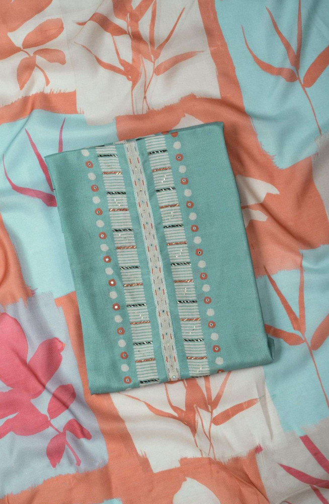Image of Sea Green Muslin Digital Printed Suit Set with Dupatta - VARV55D