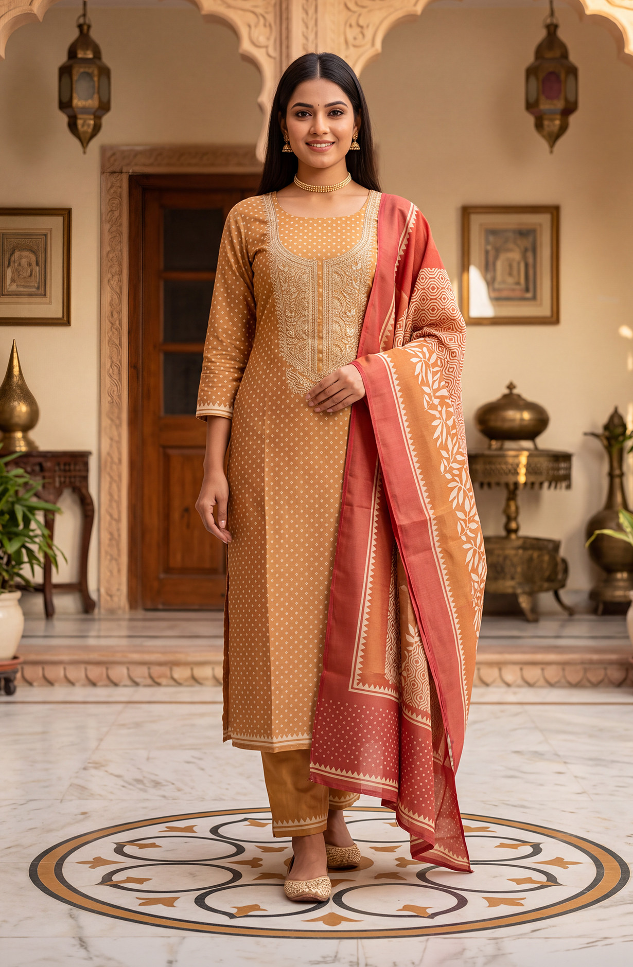 Mustard Chanderi Silk Unstitched Suit-Set with Beautiful Dupatta - 981-NK685