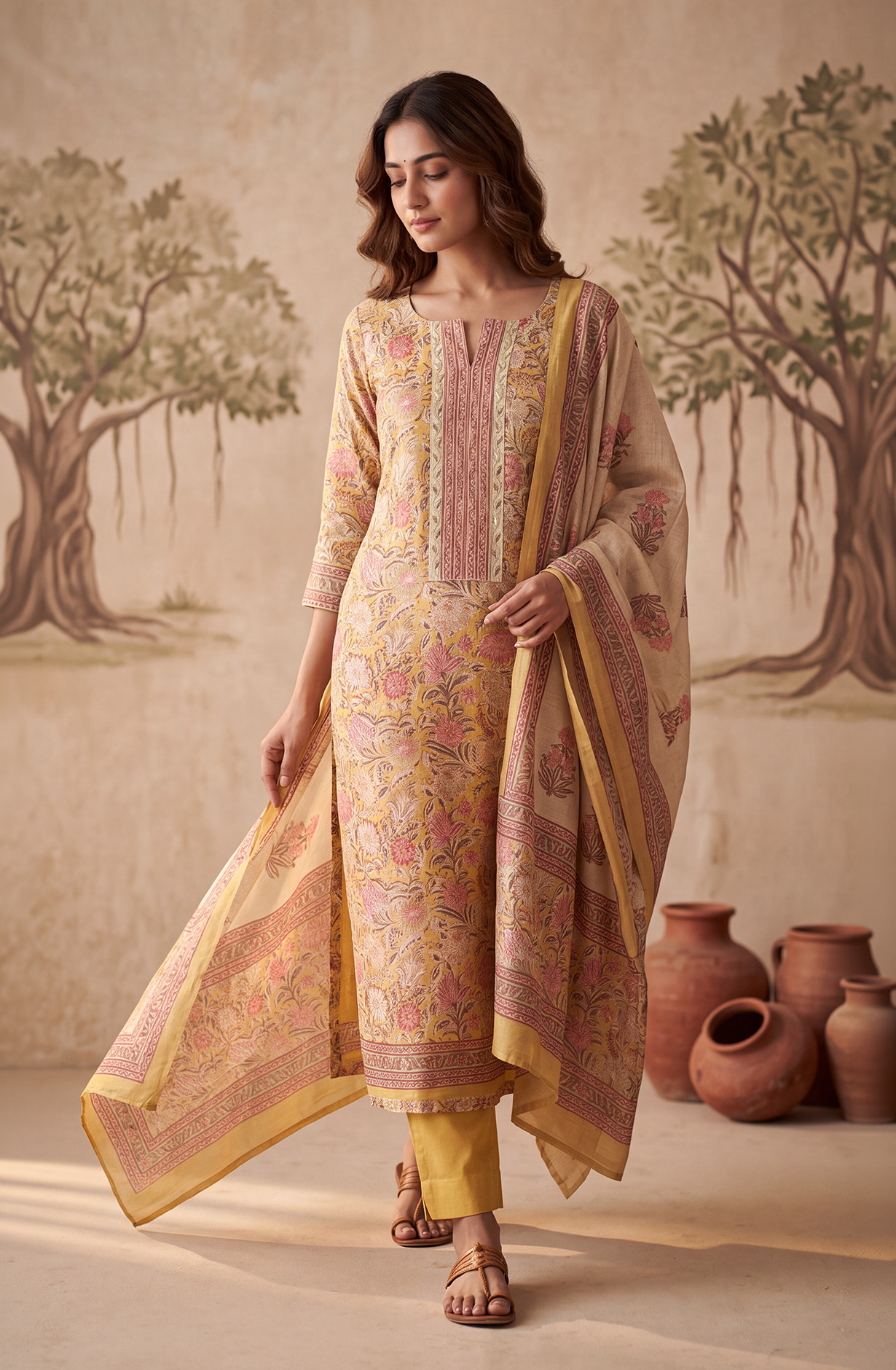 Yellow Mustard Silk Unstitched Suit Set with Beautiful Dupatta - 972-WETSL1102-2A