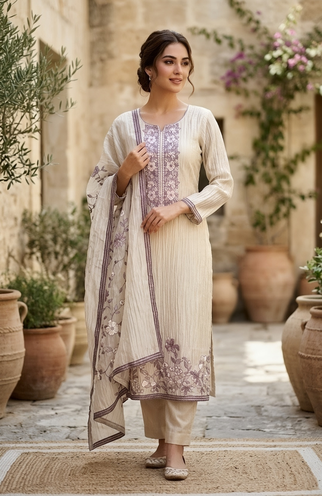Purple Glass Tissue Beautiful Suit Set with Dupatta - 1020-5842