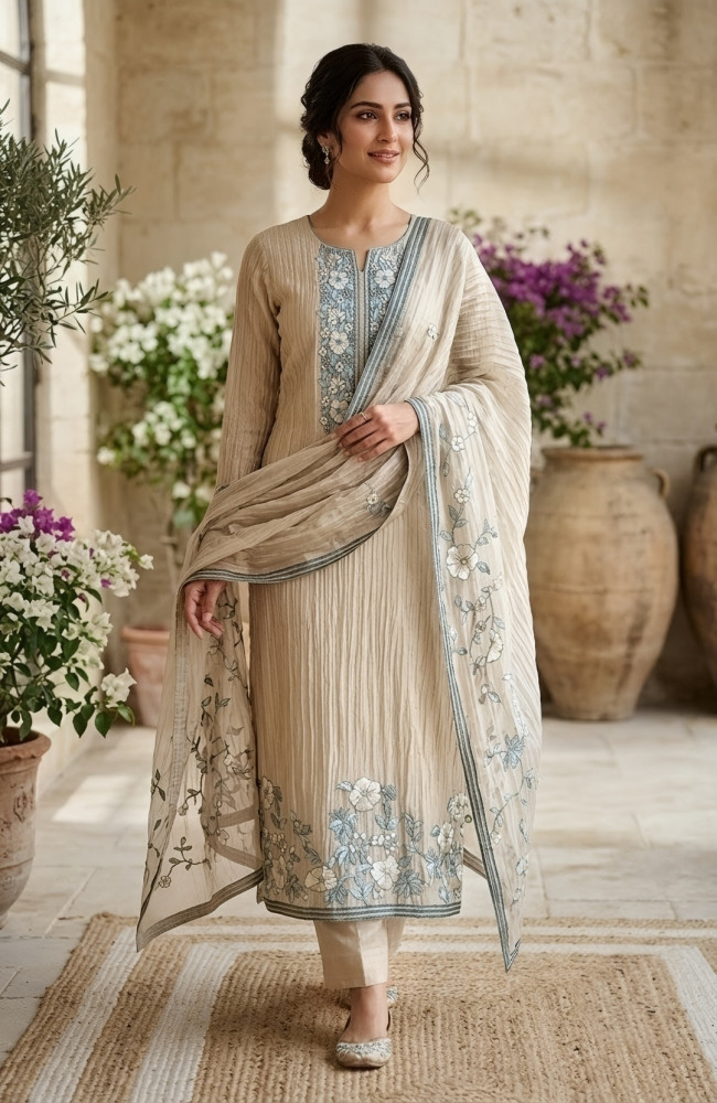 Image of Sea Green Glass Tissue Beautiful Suit Set with  Dupatta - 1020-5842A