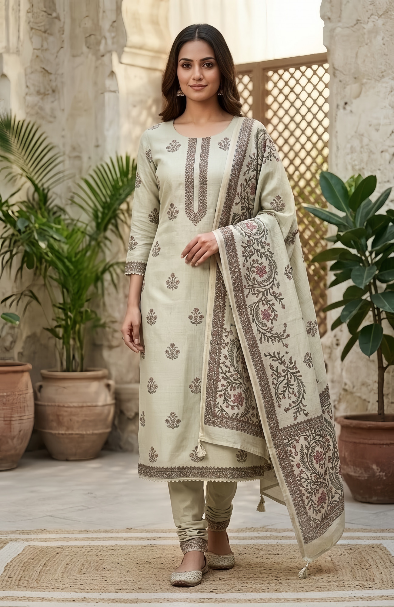 Green Cotton chanderi Beautiful Suit Set with Dupatta - 131-EE5130A