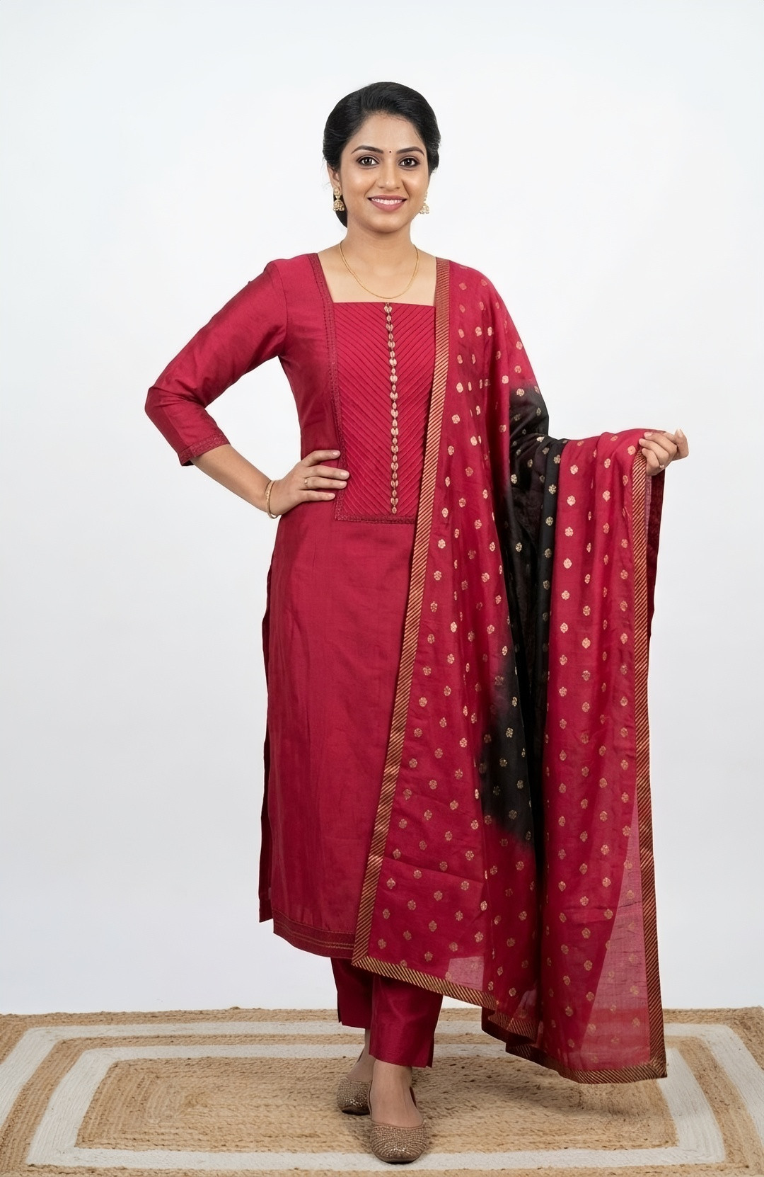Maroon Beautiful Maheshwari Unstitched Suit with Dupatta - 984-FMDE1308