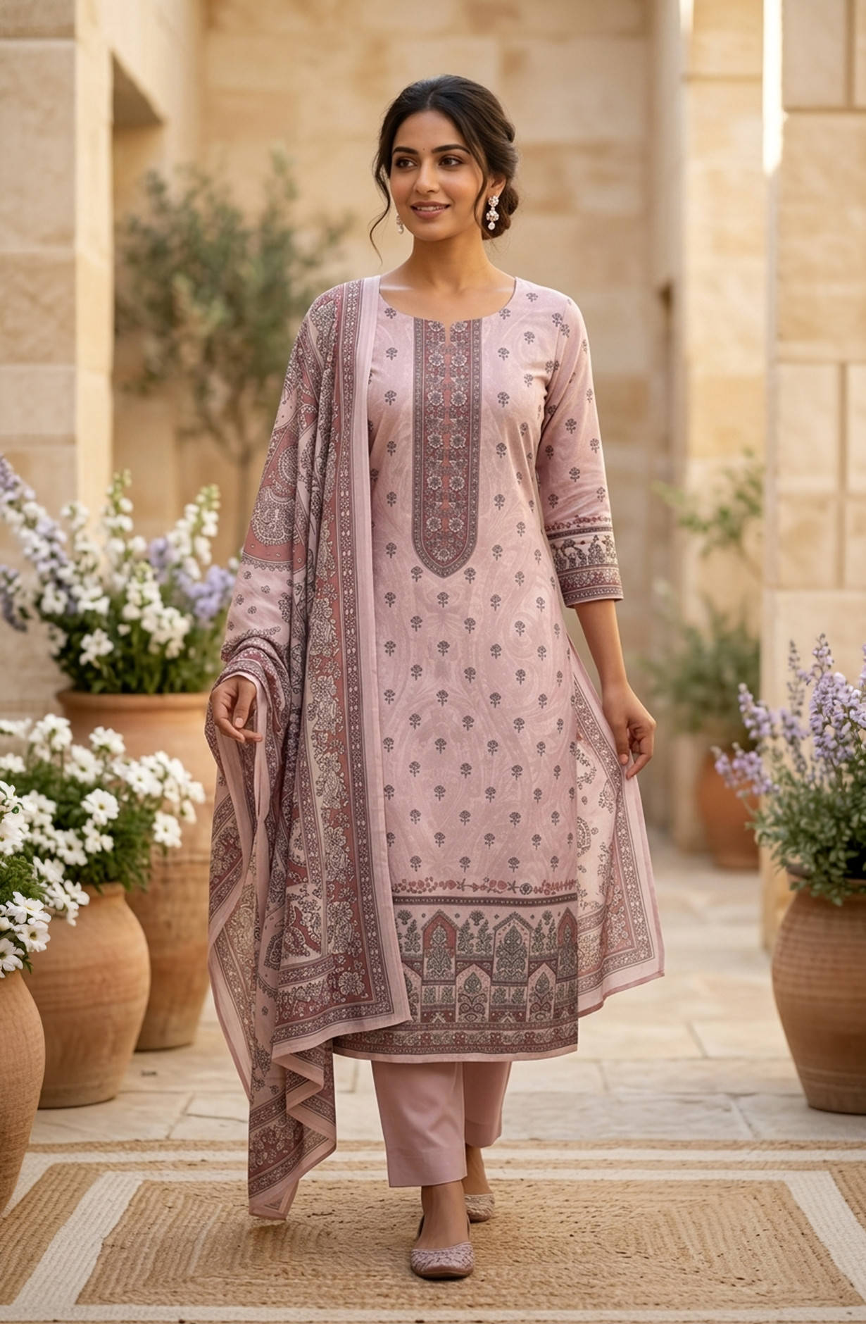 Peach Cotton Beautiful Suit Set with Dupatta - NOOR1002