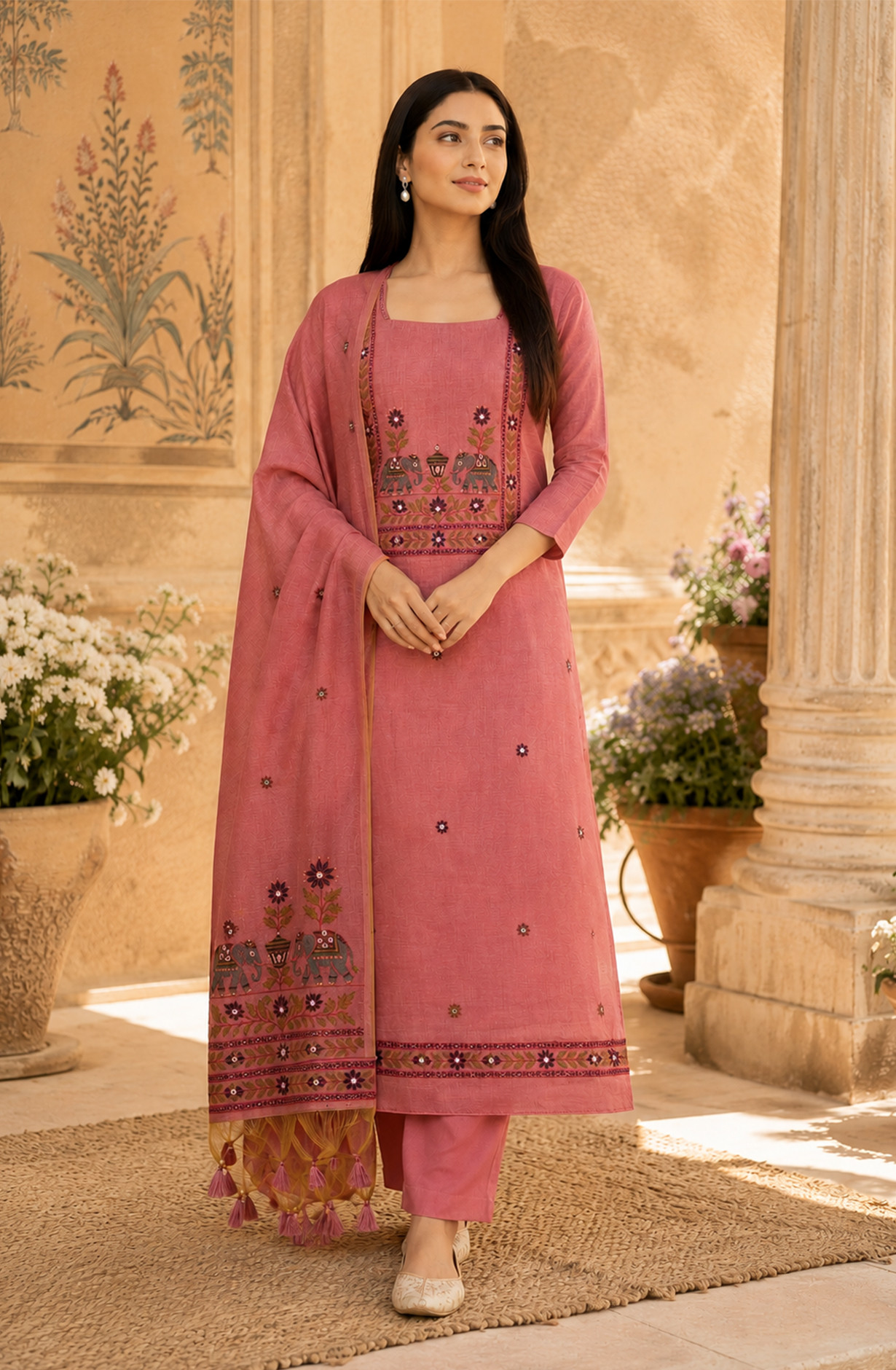 Mauve Chanderi Unstitched Suit Set with Beautiful Dupatta - 986-VTA99B