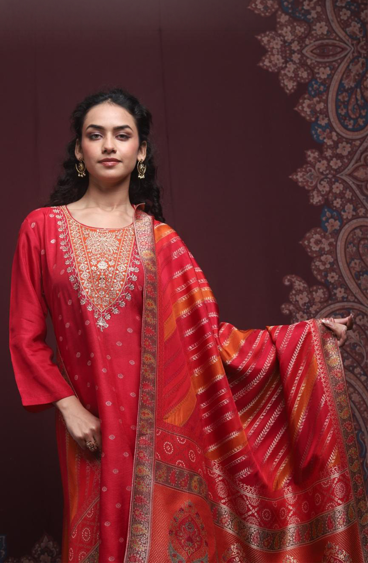 Red Premium Silk Unstitched Suit Set with Beautiful Dupatta - 131-NAR2604