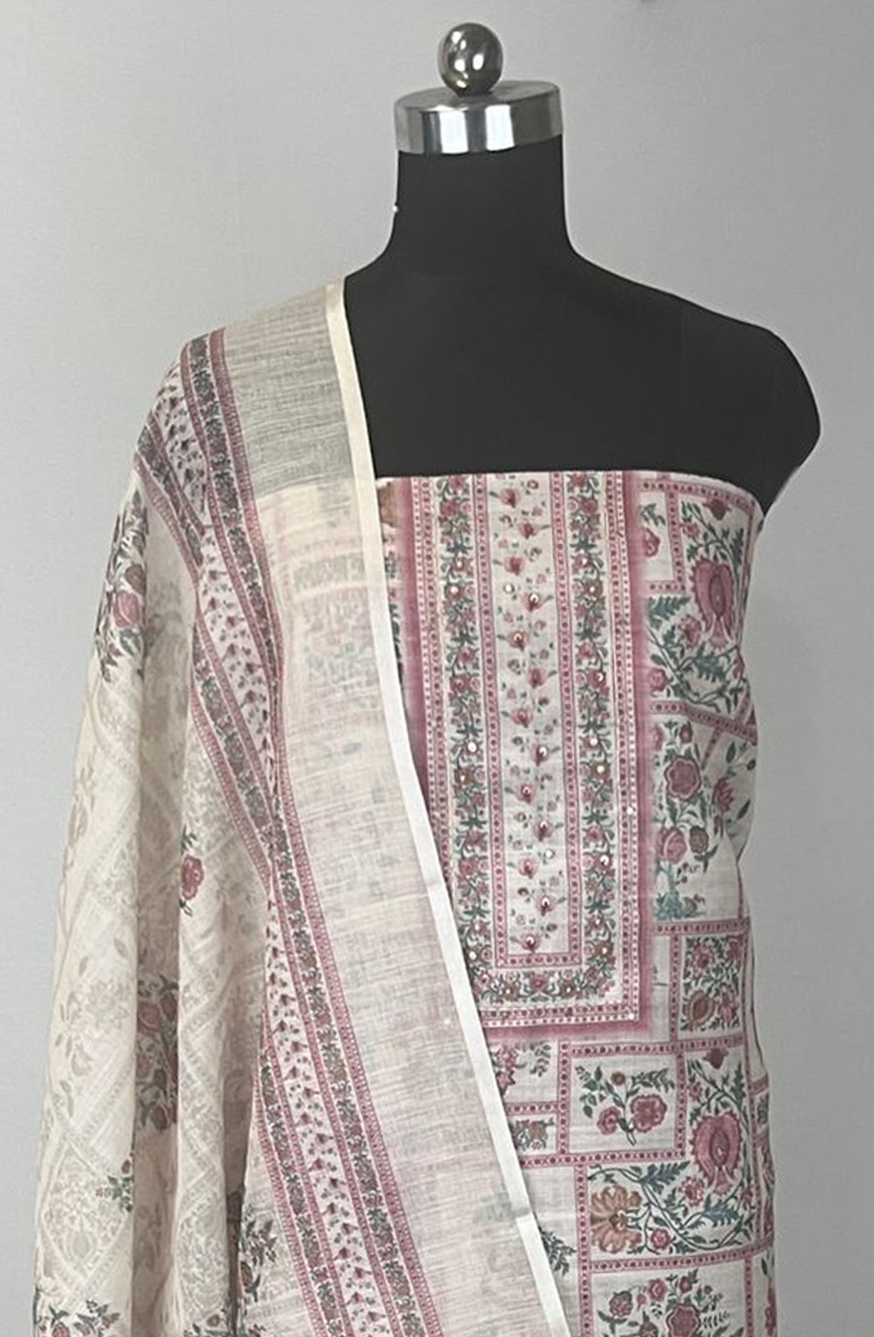 Beige Linen cotton Beautiful Suit Set with Dupatta - 131-E5567-2A