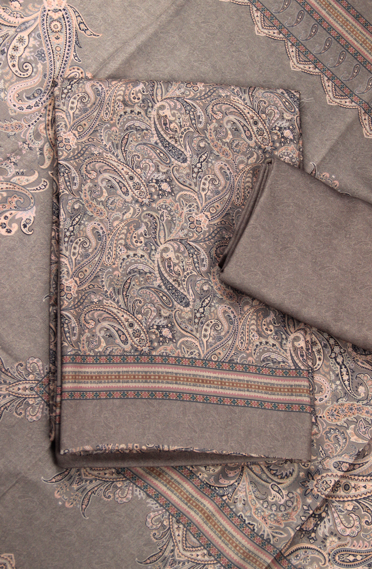 Grey Printed Spun Salwaar Suit with Shawl- ZAA1603A