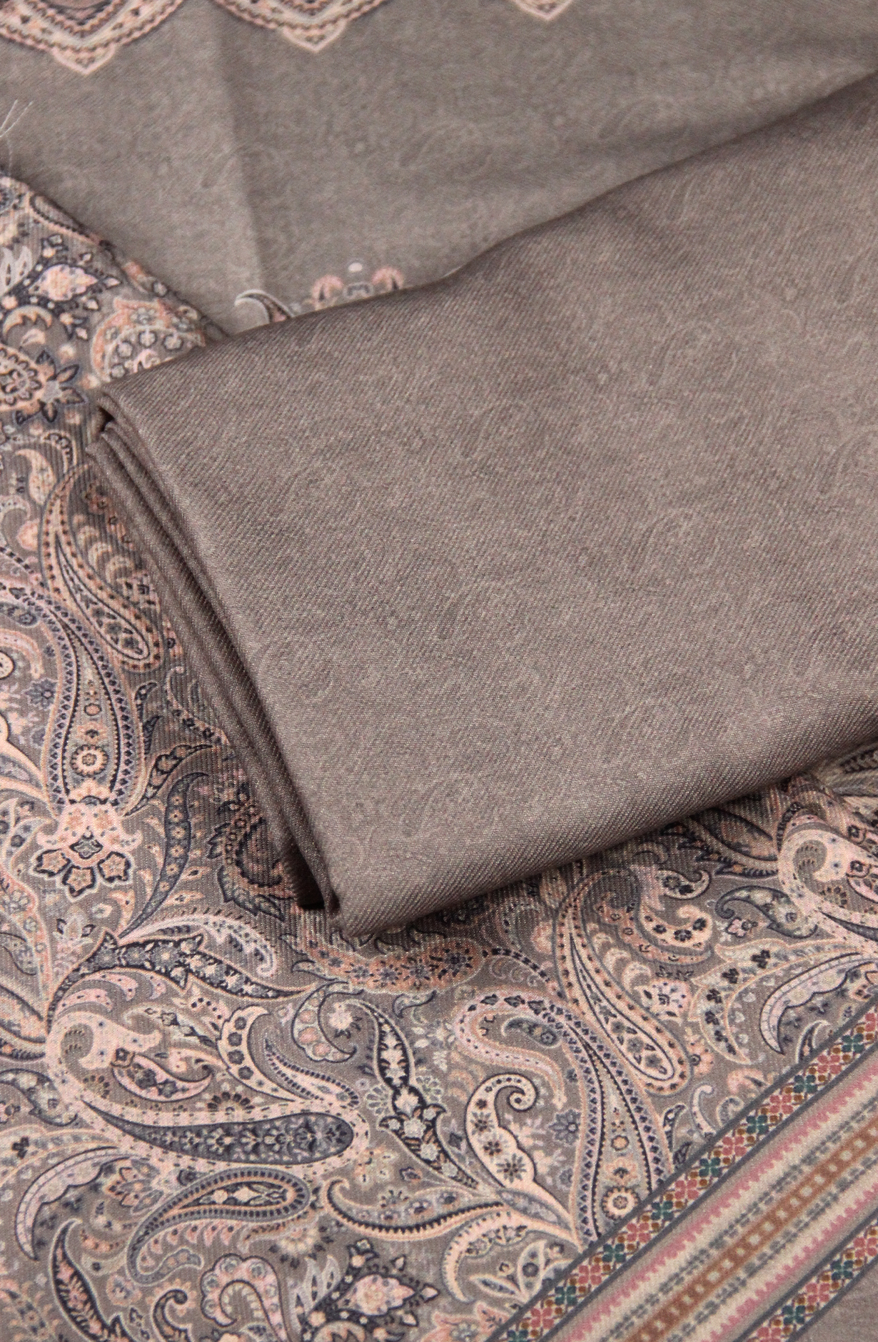 Grey Printed Spun Salwaar Suit with Shawl- ZAA1603A