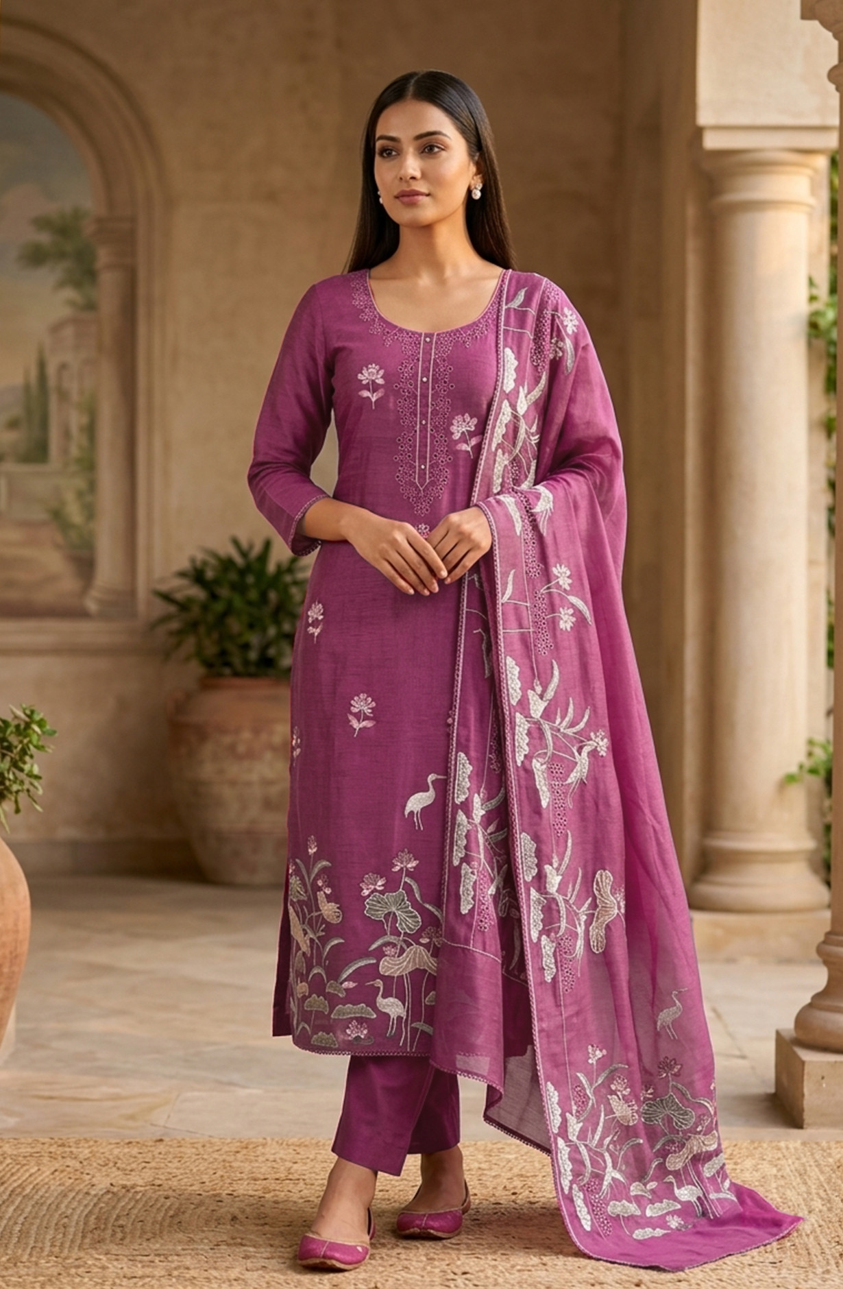 Purple Mul Chanderi Unstitched Suit Set with Beautiful Dupatta - 752-9241A