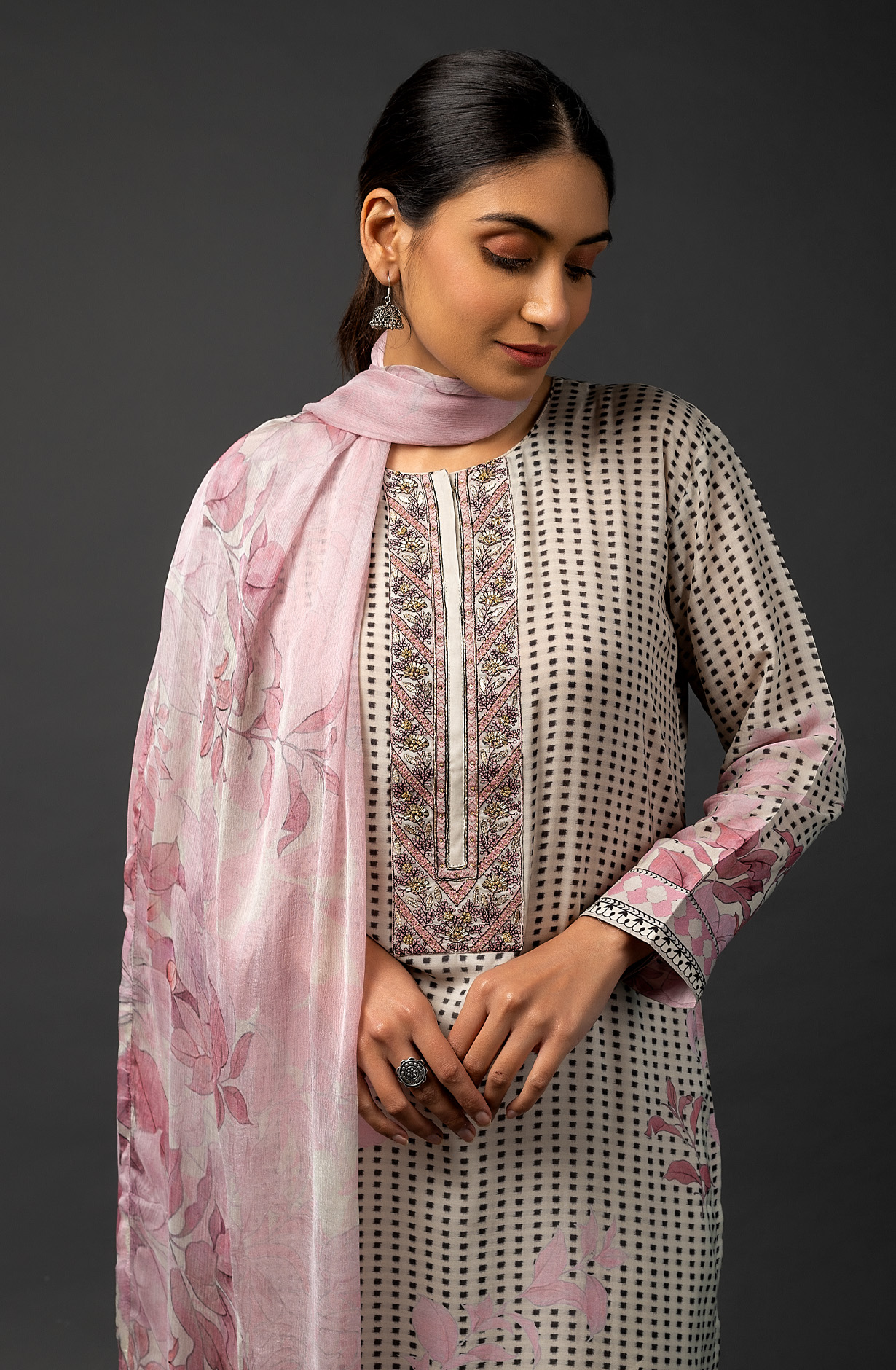 Cream Muslin Digital Print Beautiful Salwar Suit with Chiffon Dupatta - R157-SPR1452B