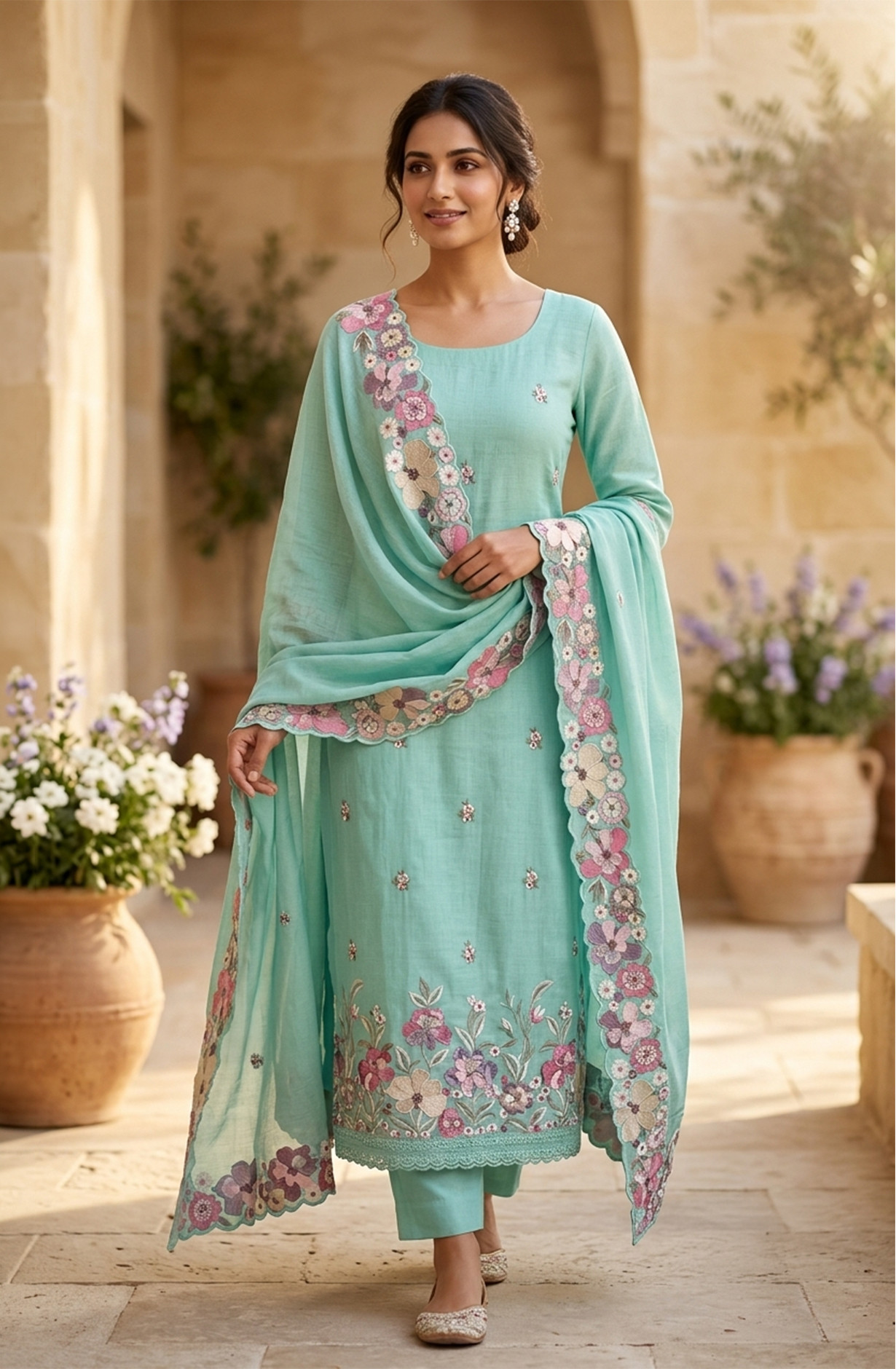 Blue Linen Unstitched Beautiful Suit Set with Dupatta - 131-EE5242A