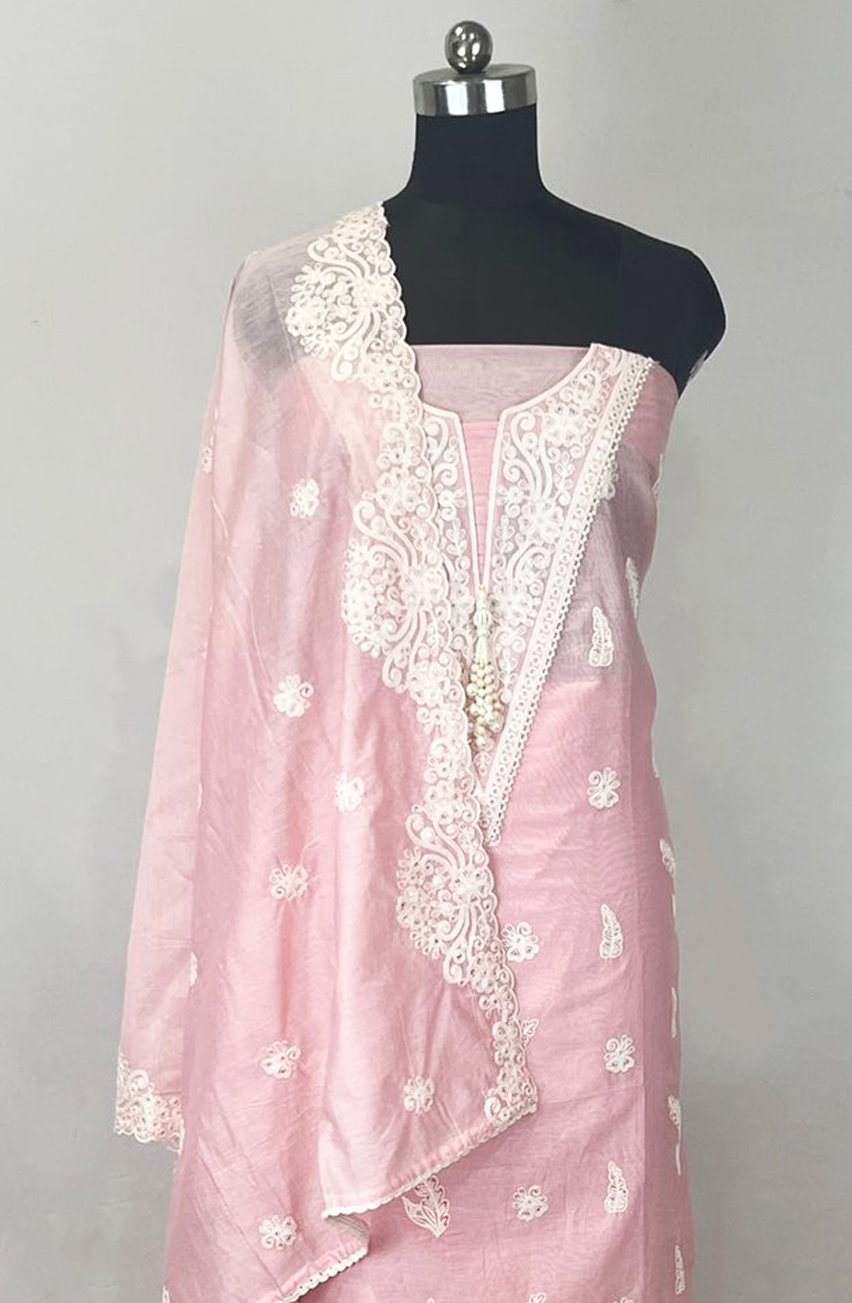 Pink Mul Chanderi Unstitched Beautiful Suit Set with Dupatta - 824-2542A