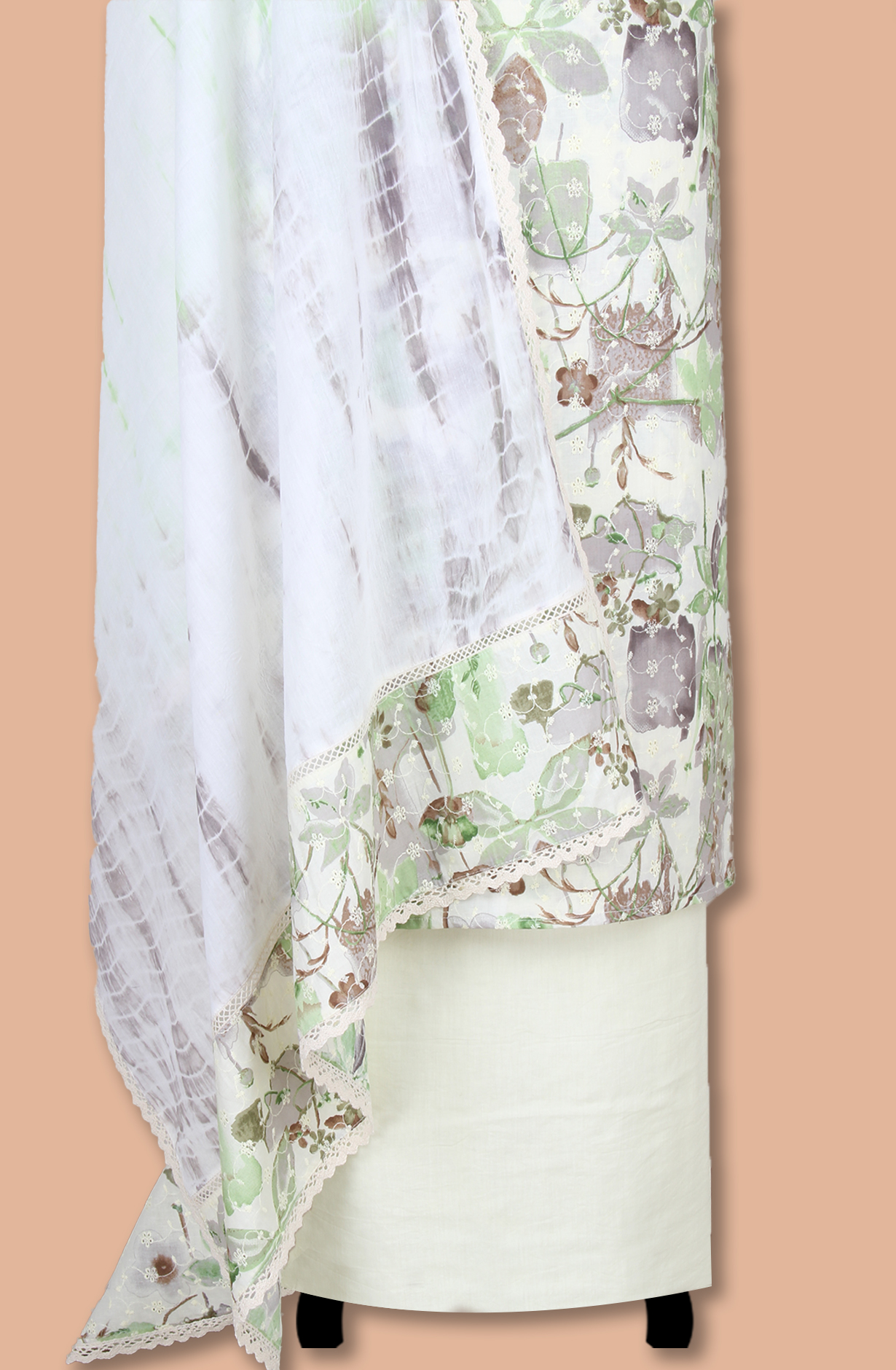 Pista Green Cotton Printed Unstitched Suit with Embroidery Work - 131-113501-117A