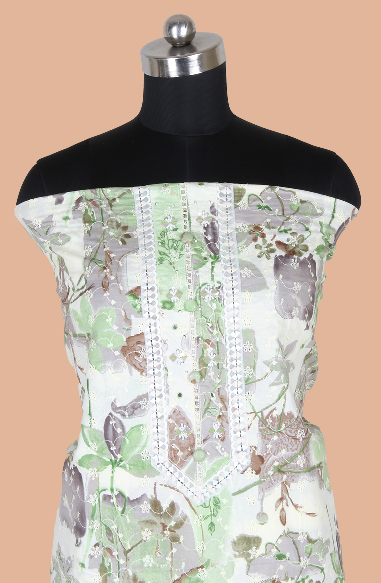 Pista Green Cotton Printed Unstitched Suit with Embroidery Work - 131-113501-117A