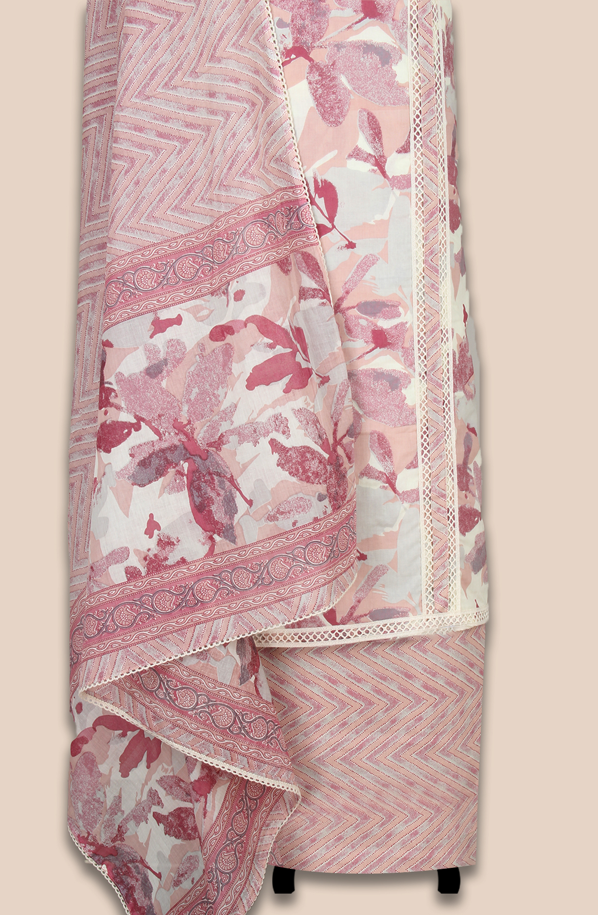 Mauve Cotton Printed Unstitched Lace work Suit with Trendy Dupatta - 131-113751-109A