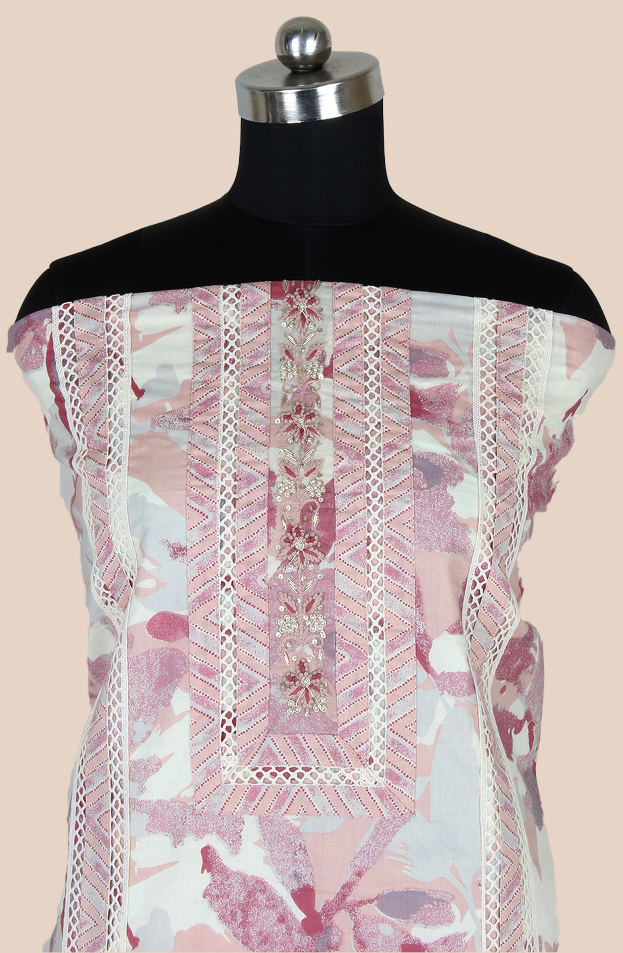 Mauve Cotton Printed Unstitched Lace work Suit with Trendy Dupatta - 131-113751-109A