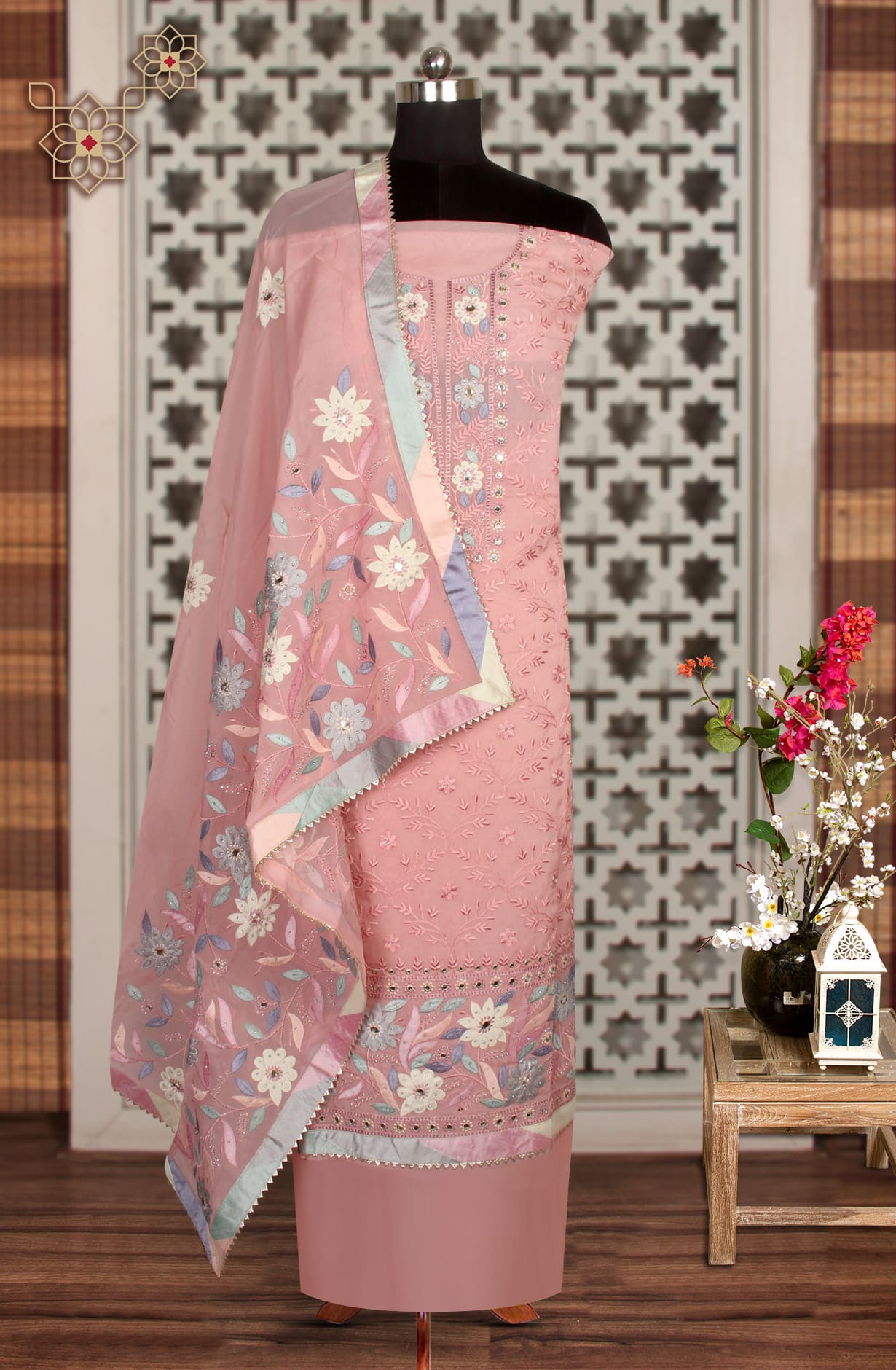 Baby Pink Organza Designer Embellished Work Salwar Kameez -131-7140-13A