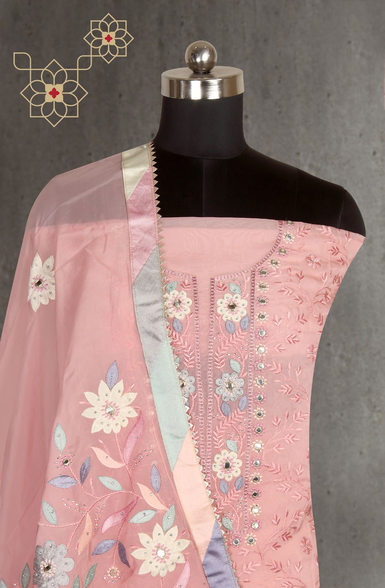 Baby Pink Organza Designer Embellished Work Salwar Kameez -131-7140-13A