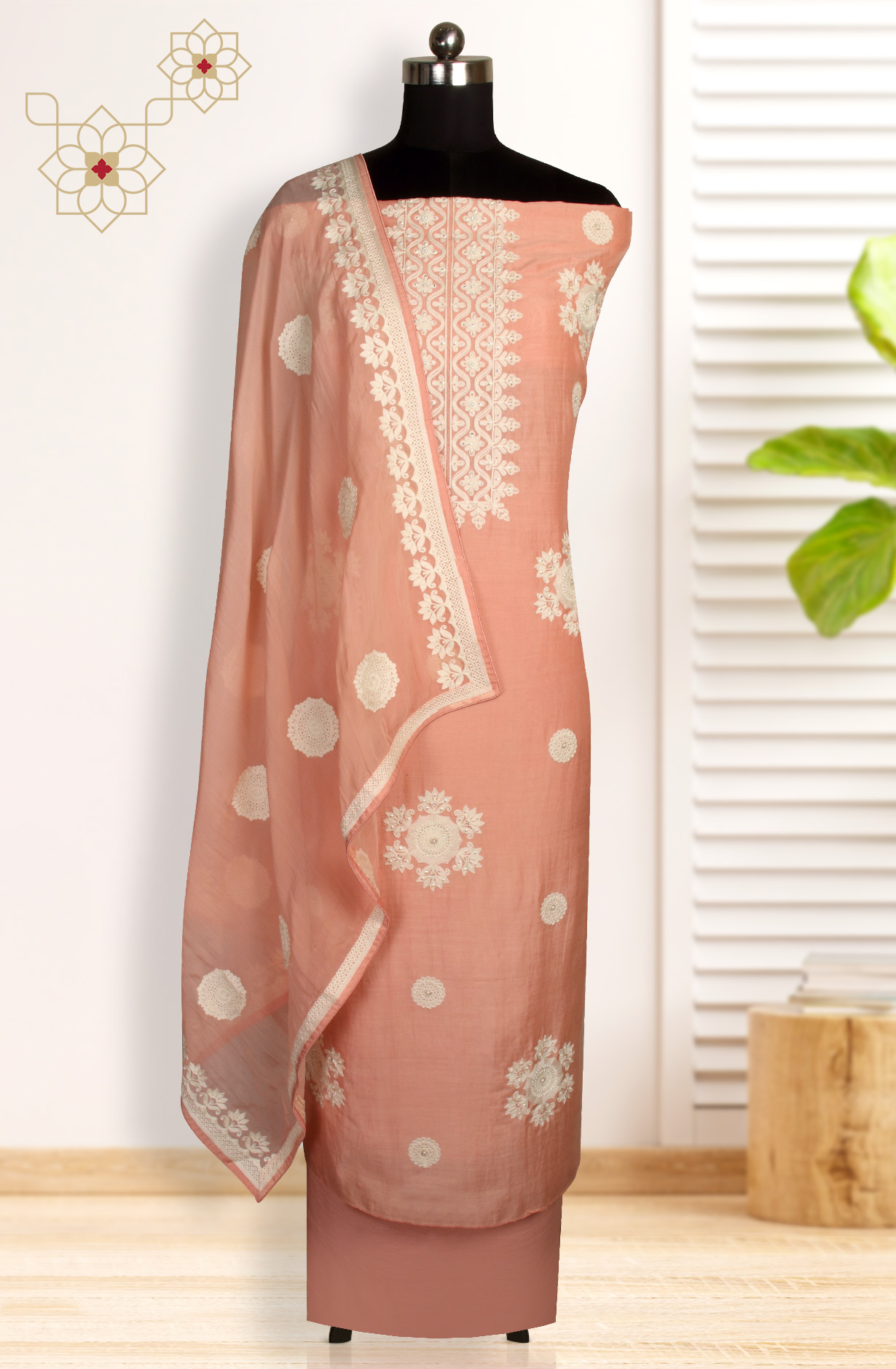 Pink Muslin Festive Unstitched Salwar Kameez with Organza Dupatta - 131-80885