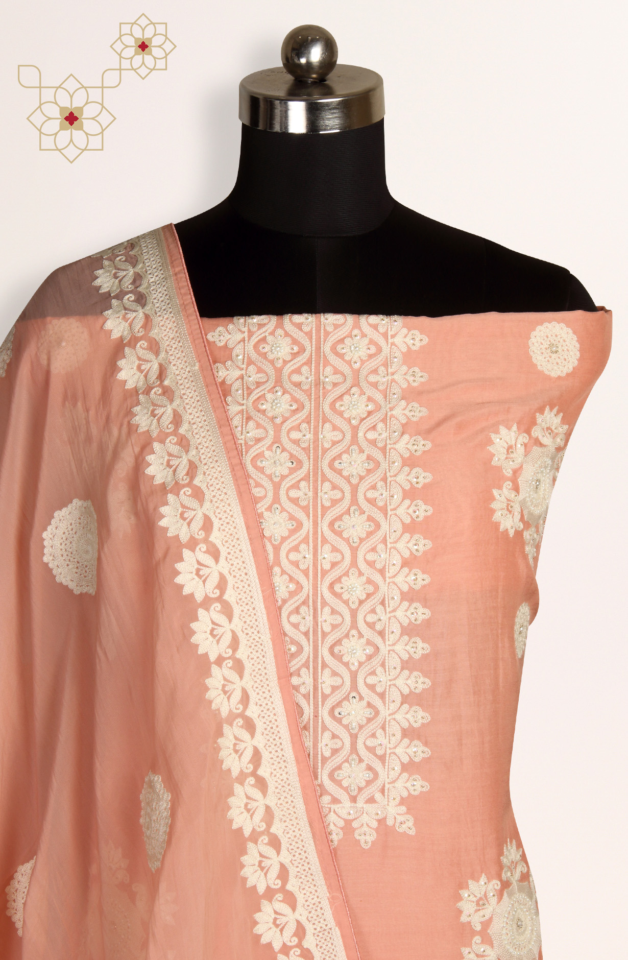 Pink Muslin Festive Unstitched Salwar Kameez with Organza Dupatta - 131-80885