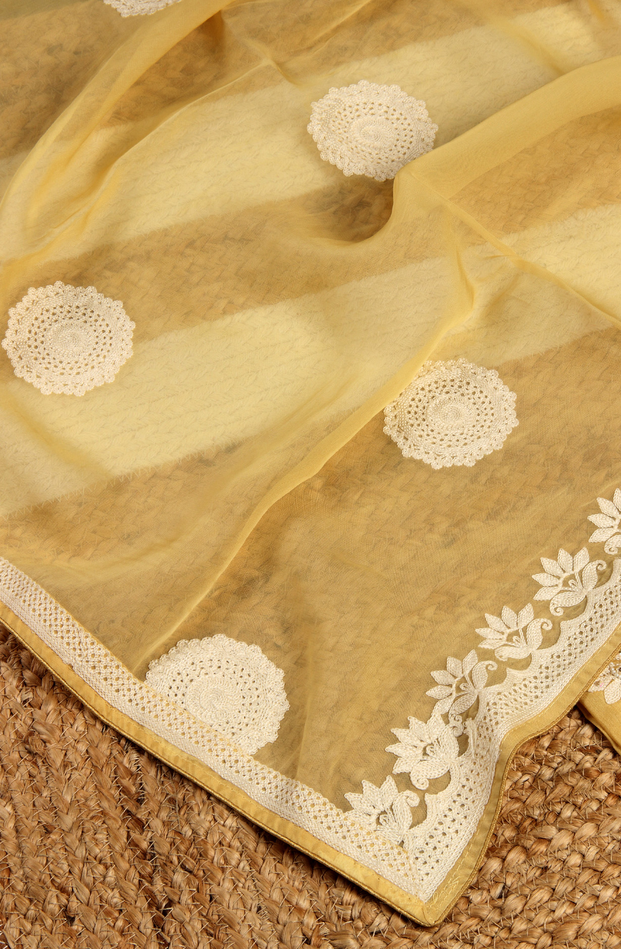 Yellow Muslin Festive Unstitched Salwar Kameez with Organza Dupatta - 131-80885A