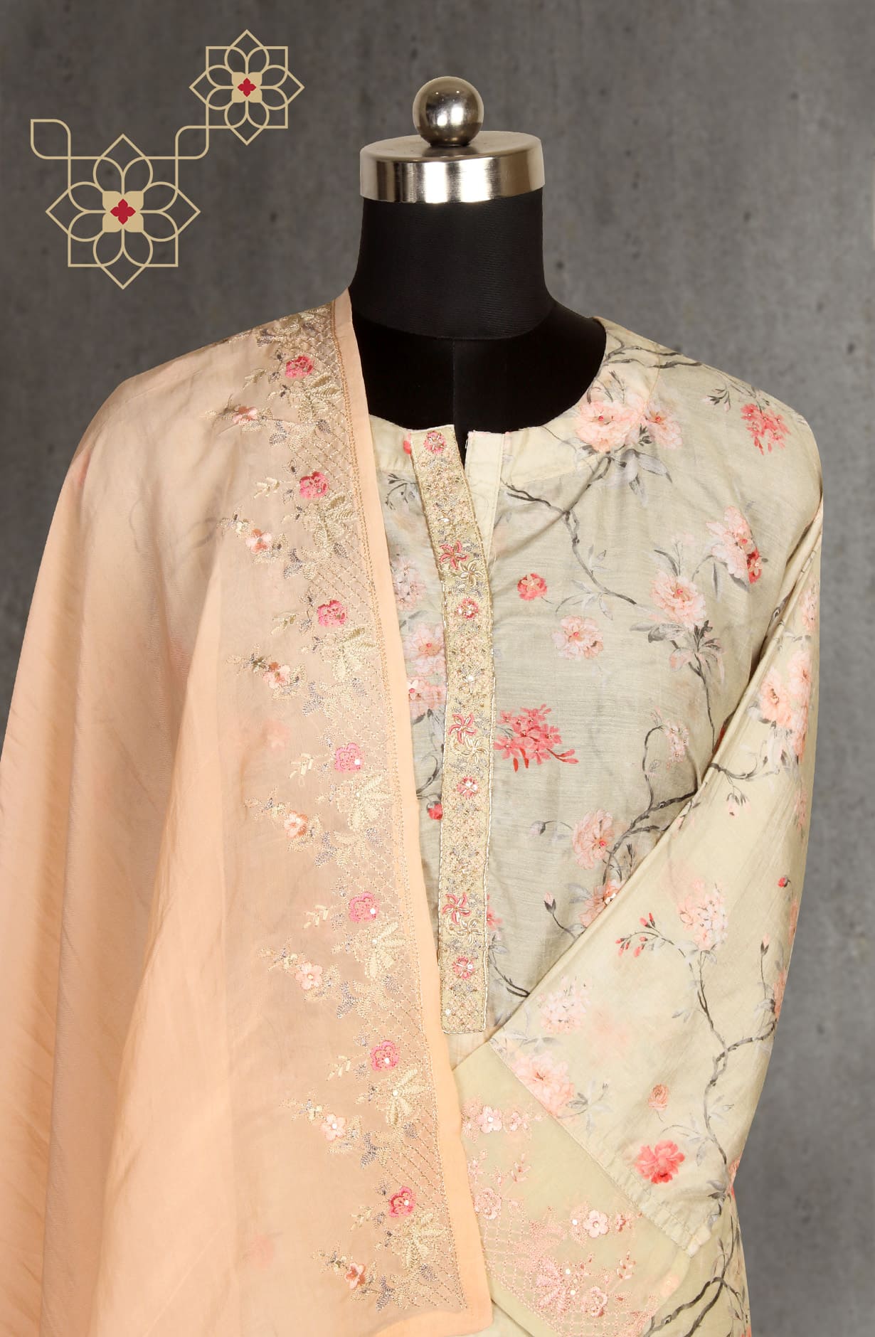 Pista Green Muslin Silk Semi Stitched Suit-set with Organza Dupatta - 131-8483