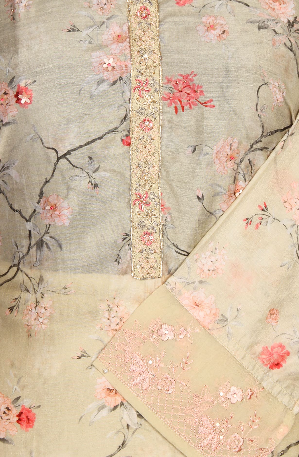 Pista Green Muslin Silk Semi Stitched Suit-set with Organza Dupatta - 131-8483