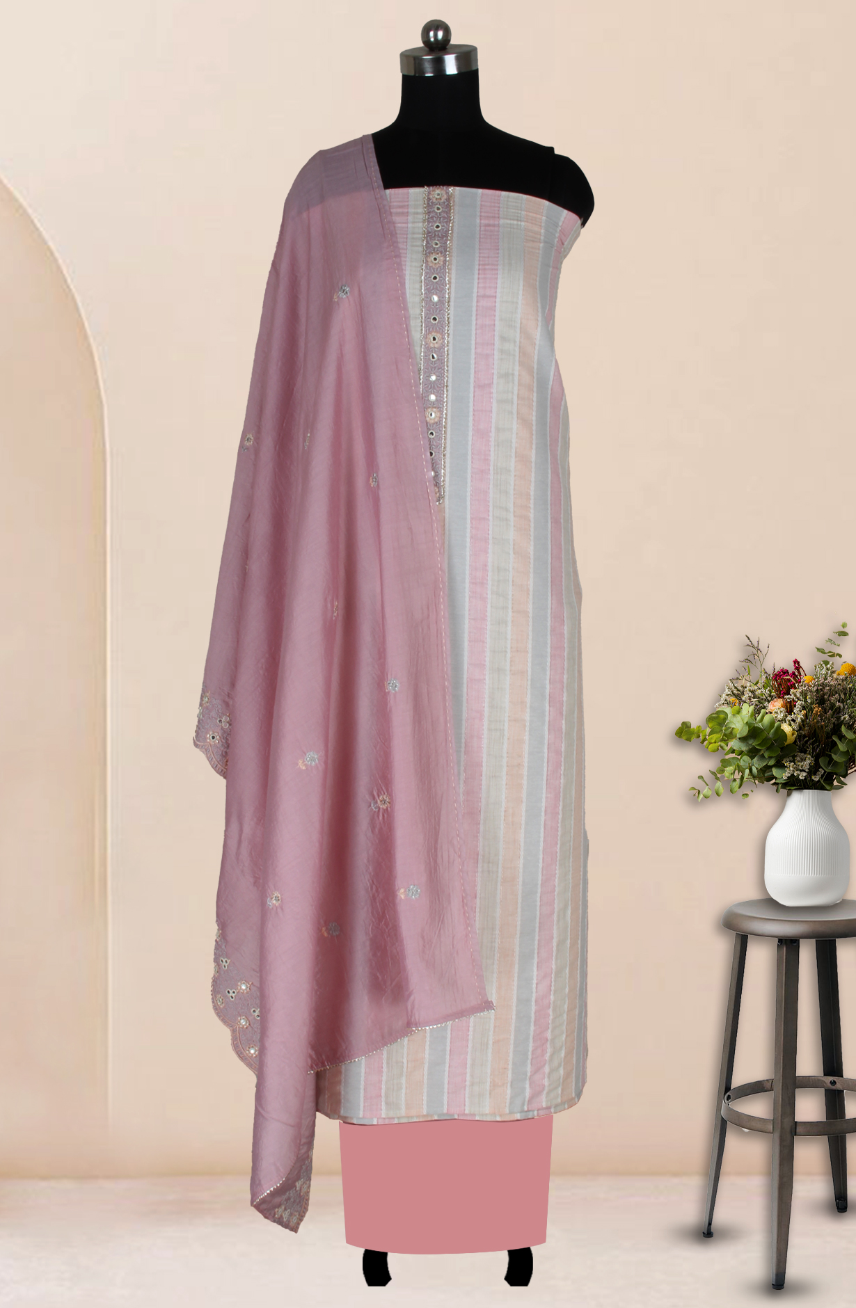 Multicolor Cotton Woven Unstitched Suit with Trendy Dupatta - 131-9821