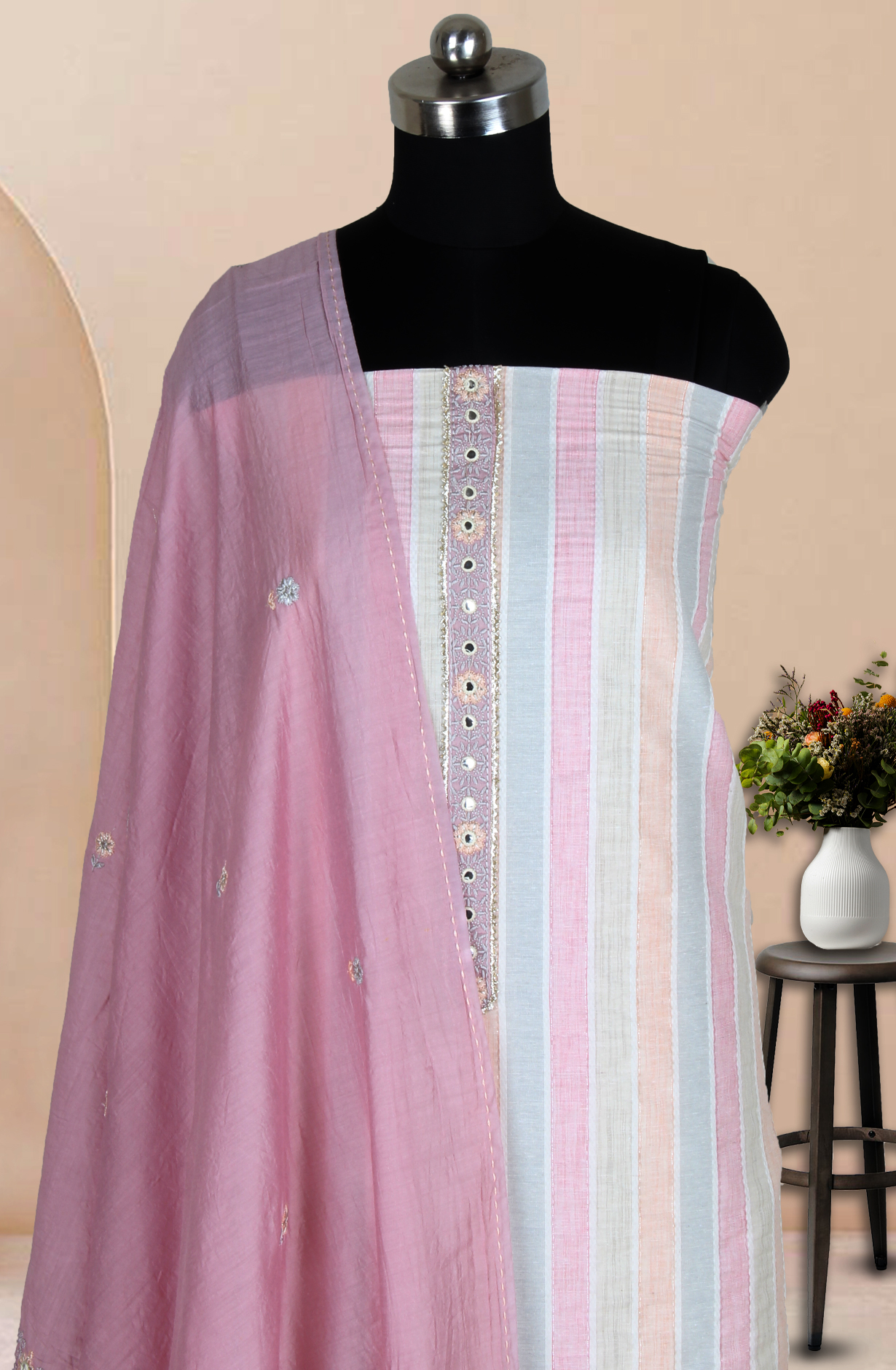 Multicolor Cotton Woven Unstitched Suit with Trendy Dupatta - 131-9821