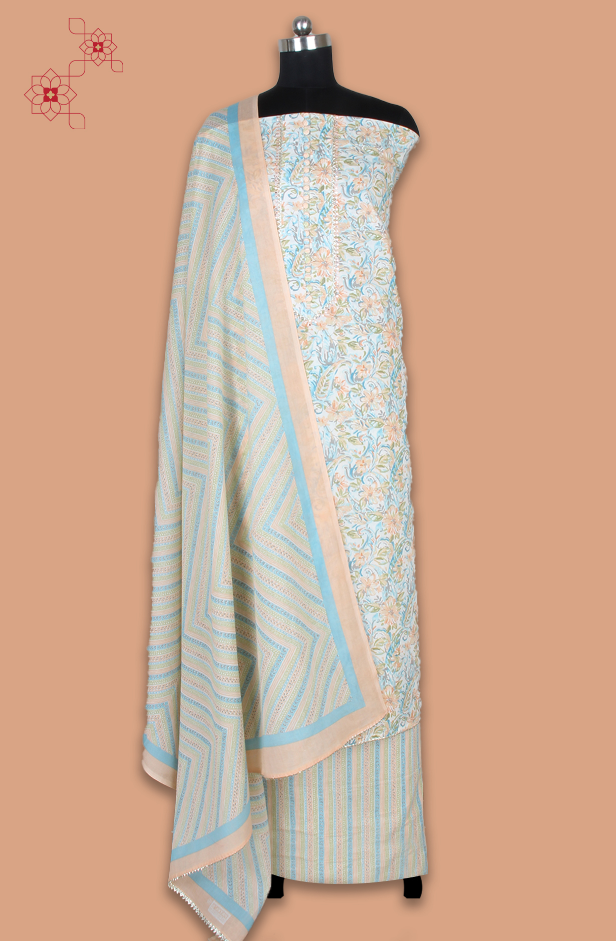 Multicolor Cotton Printed Salwar Suit Fabric with Gota Patti Work - 131-995-117B