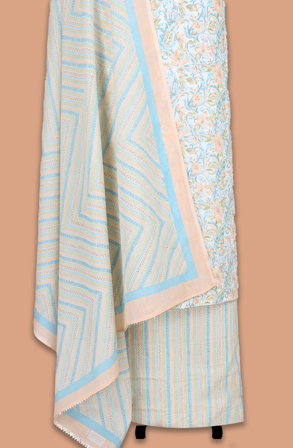 Multicolor Cotton Printed Salwar Suit Fabric with Gota Patti Work - 131-995-117B