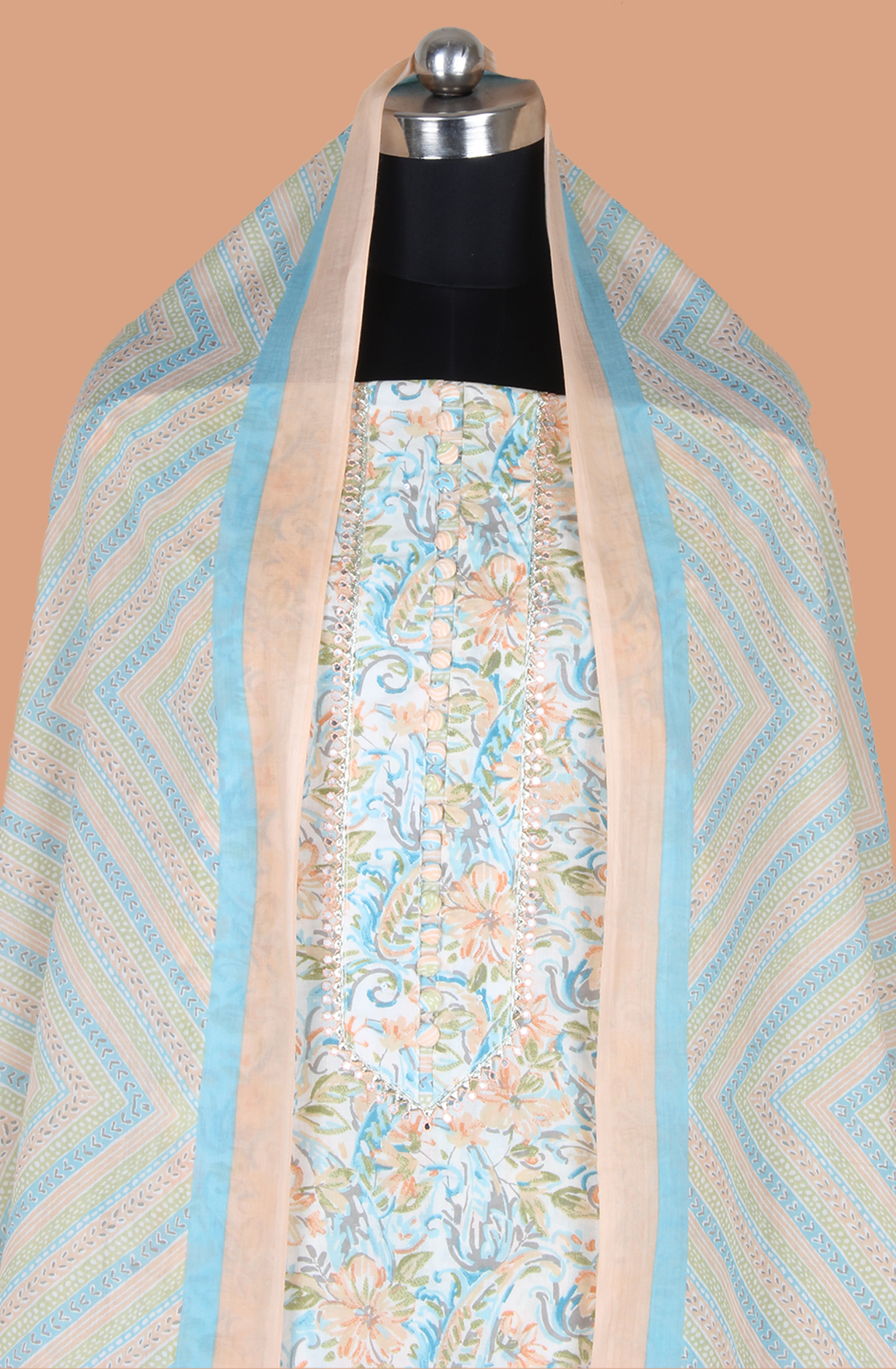 Multicolor Cotton Printed Salwar Suit Fabric with Gota Patti Work - 131-995-117B