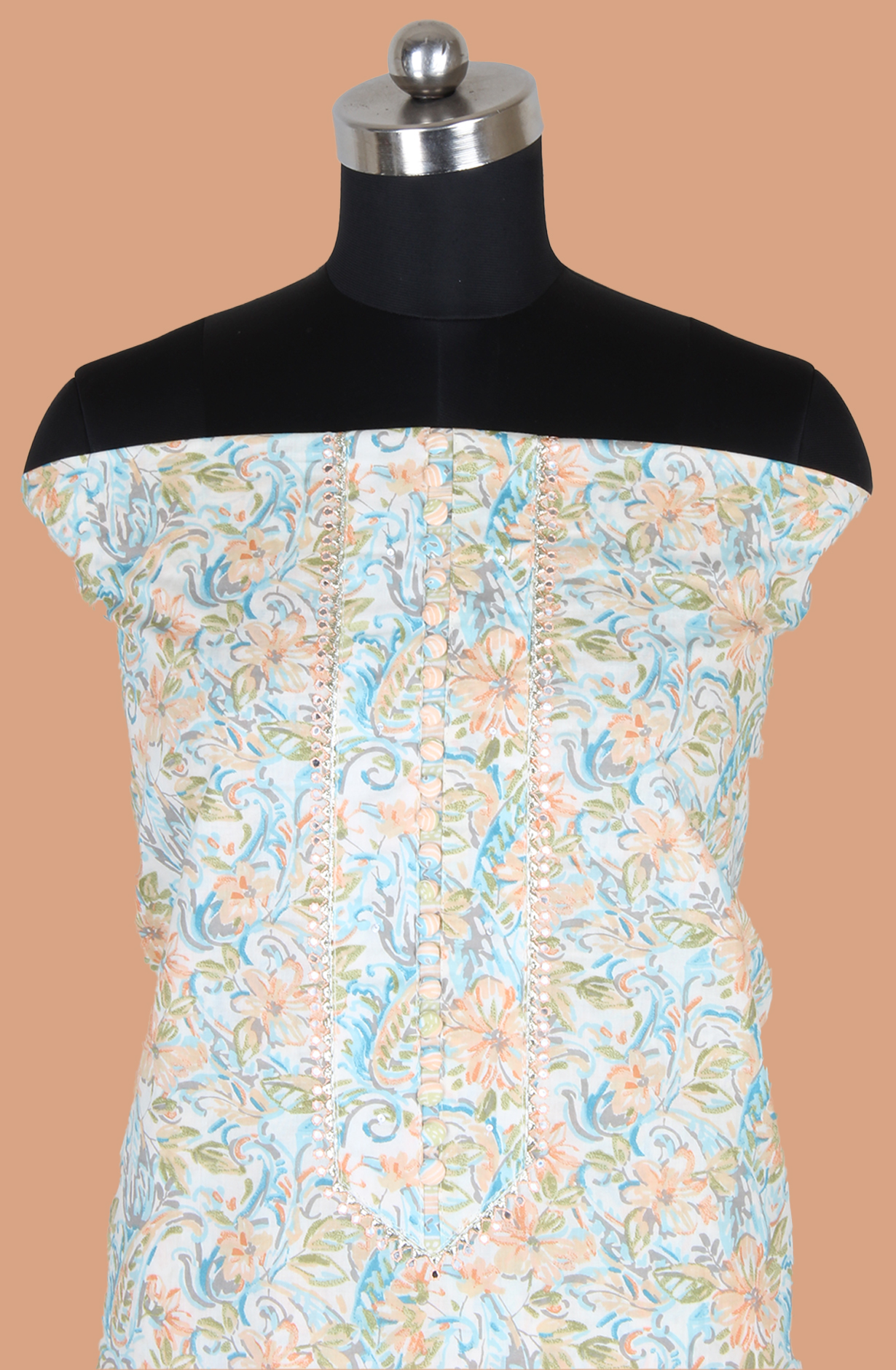 Multicolor Cotton Printed Salwar Suit Fabric with Gota Patti Work - 131-995-117B