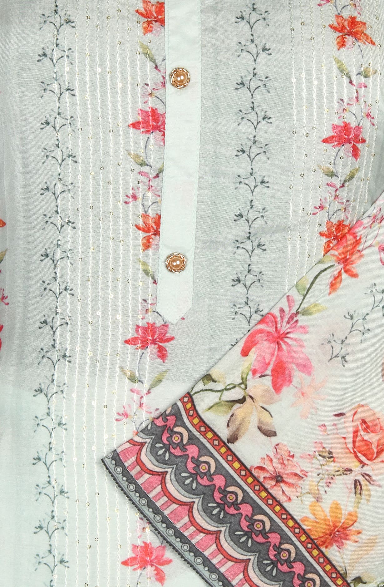 Sea Green Muslin Silk Semi Stitched Suit-set - 131-CA14237